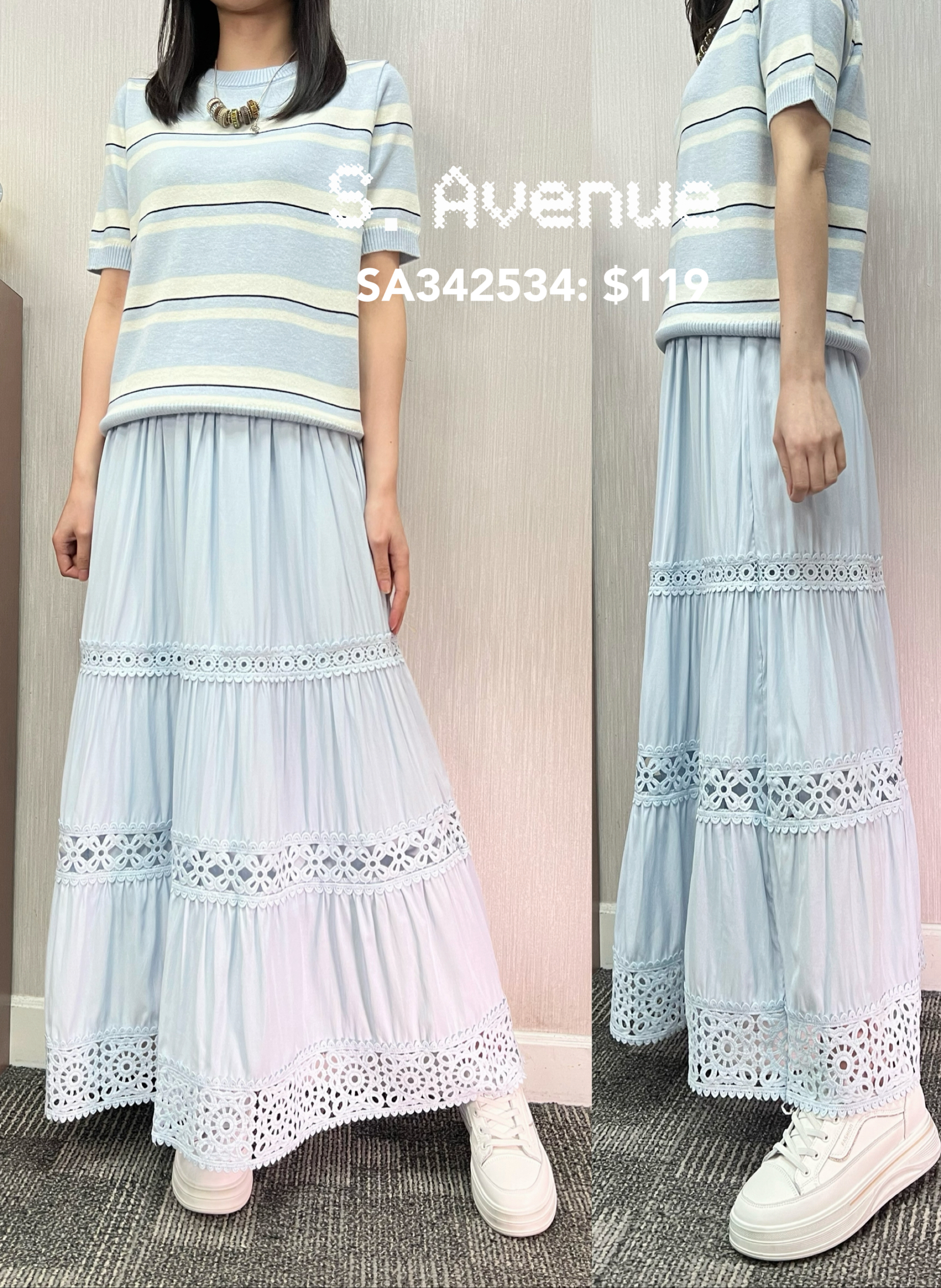 SA342534: 靚料靚cut橡筋腰拼lace長裙