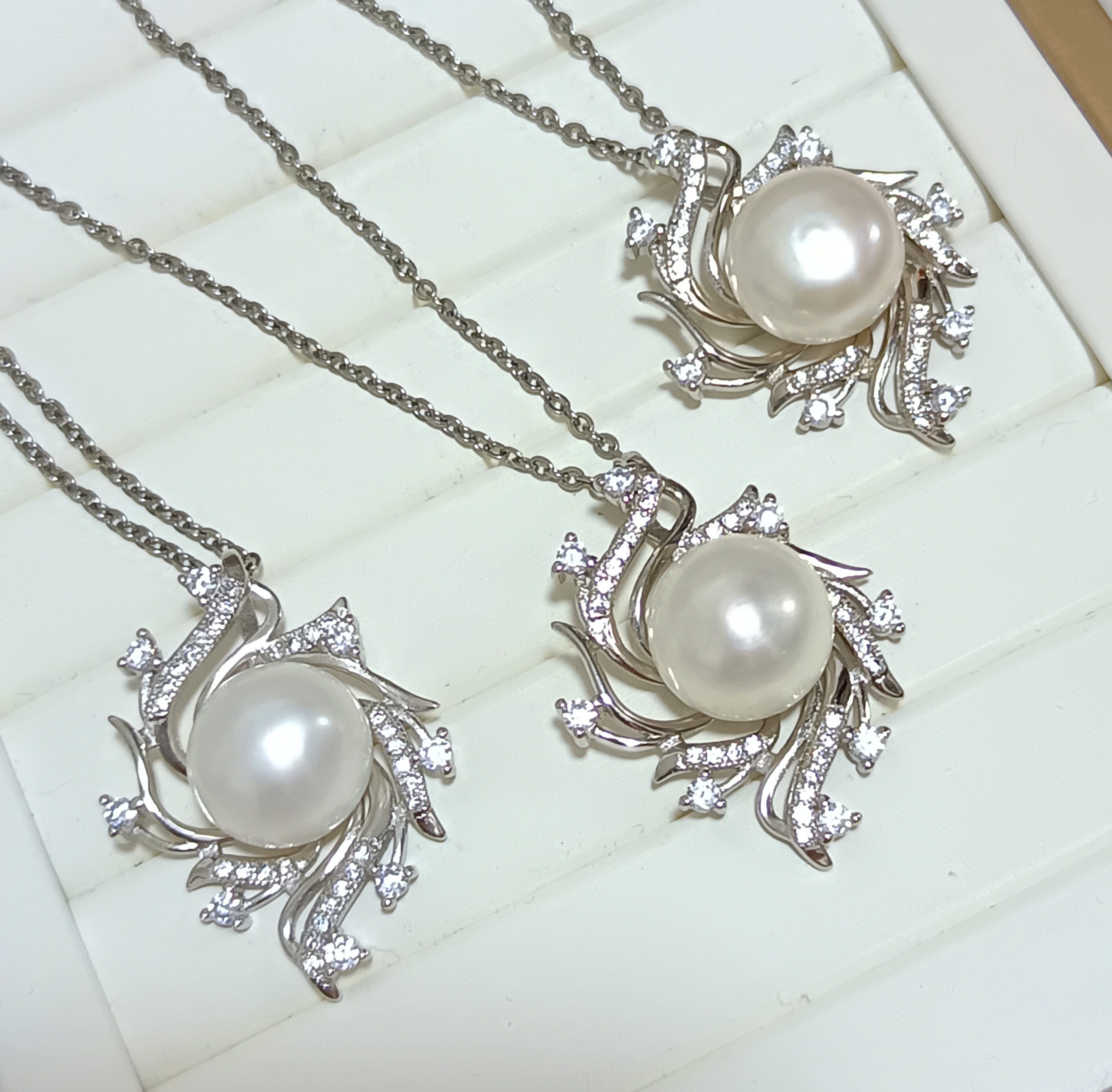 🎉99特價品🎉大粒淡水饅頭珍珠925銀流線鋯石吊墜套鍊