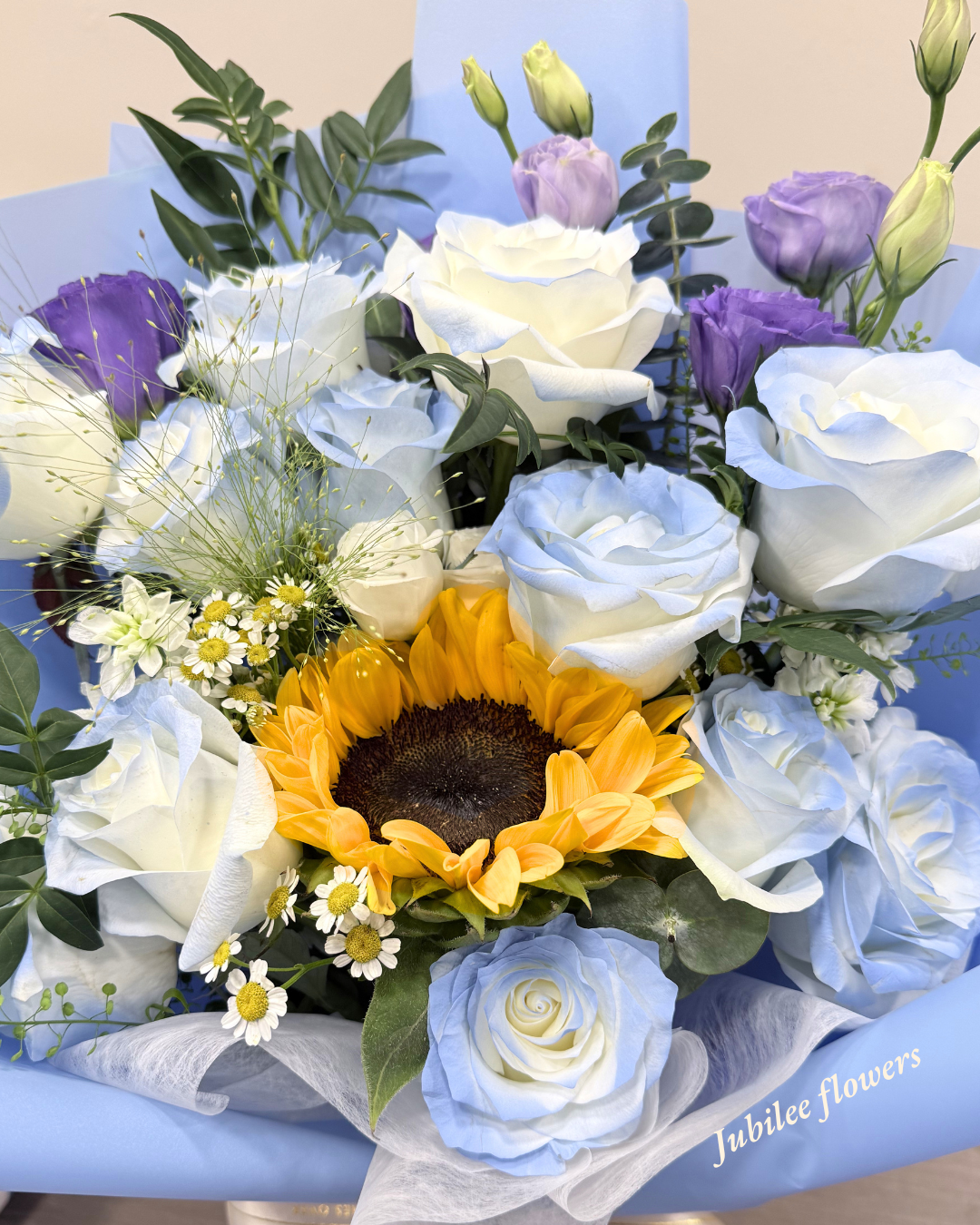 🌻向日葵 碎冰藍玫瑰花束