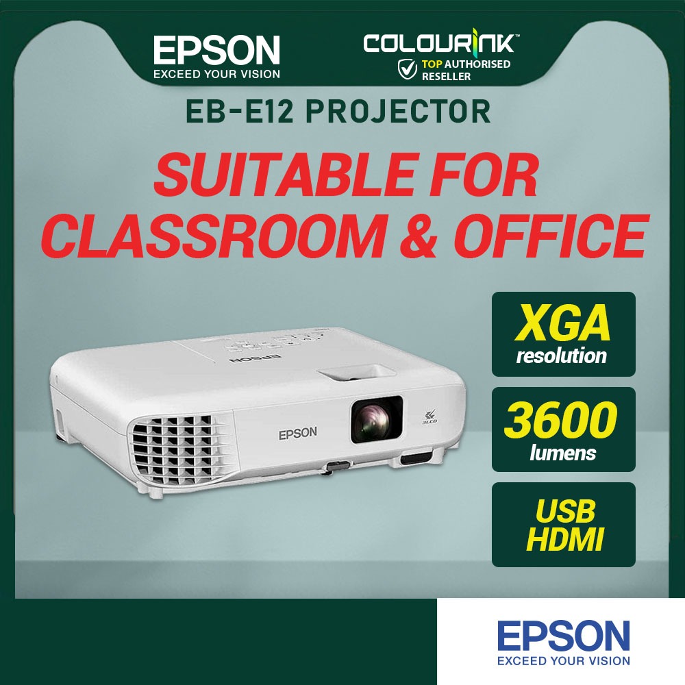 EPSON EB-E12 Projector 3600 LUMENS Meeting Rooms Classroom Business Restaurant EB-E10 EB-E01 EB- X06 EB-X51 EB-W50