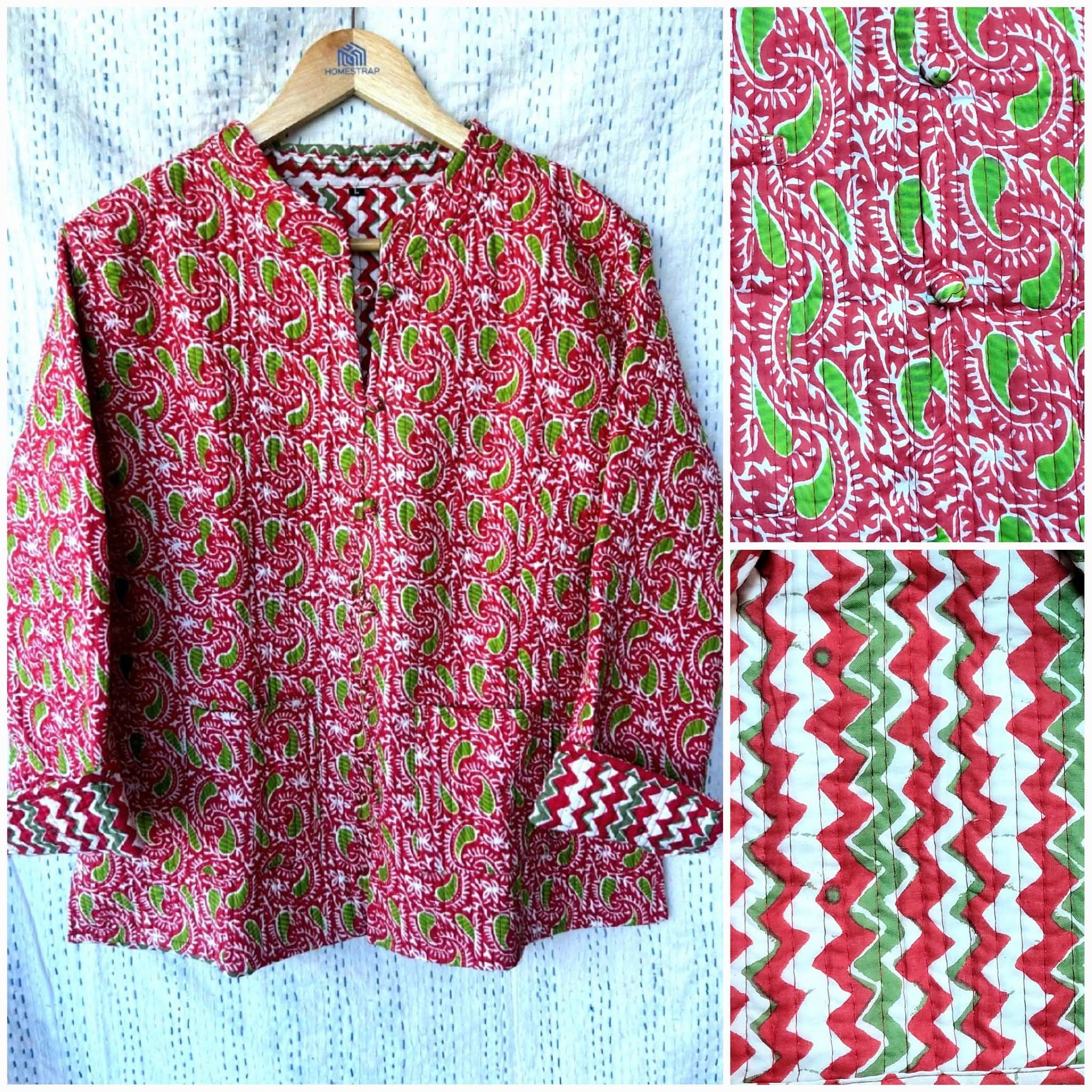 印度 block print 夾棉外套