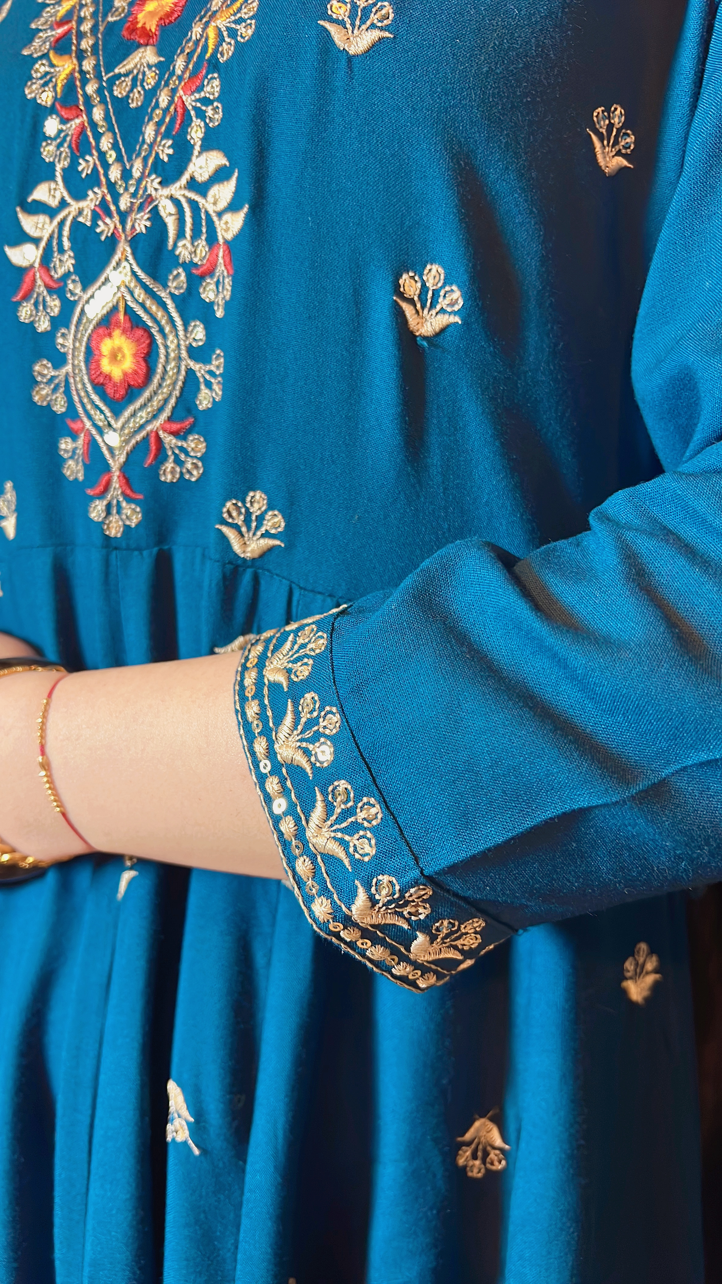 Blue Emb Big V Neck Cotton OP 46" #1051