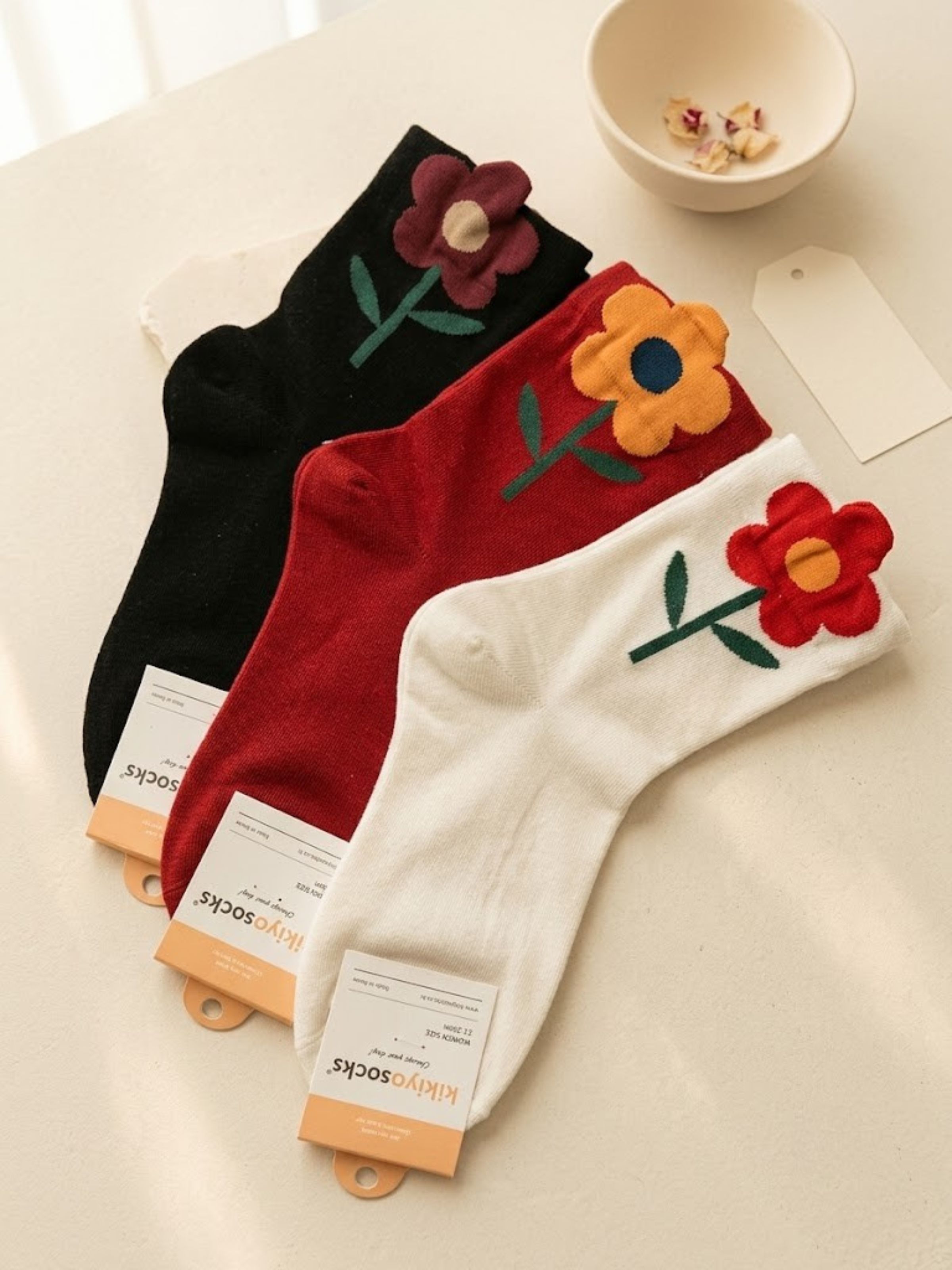 Korean Big Flower Women's High Crew Socks
