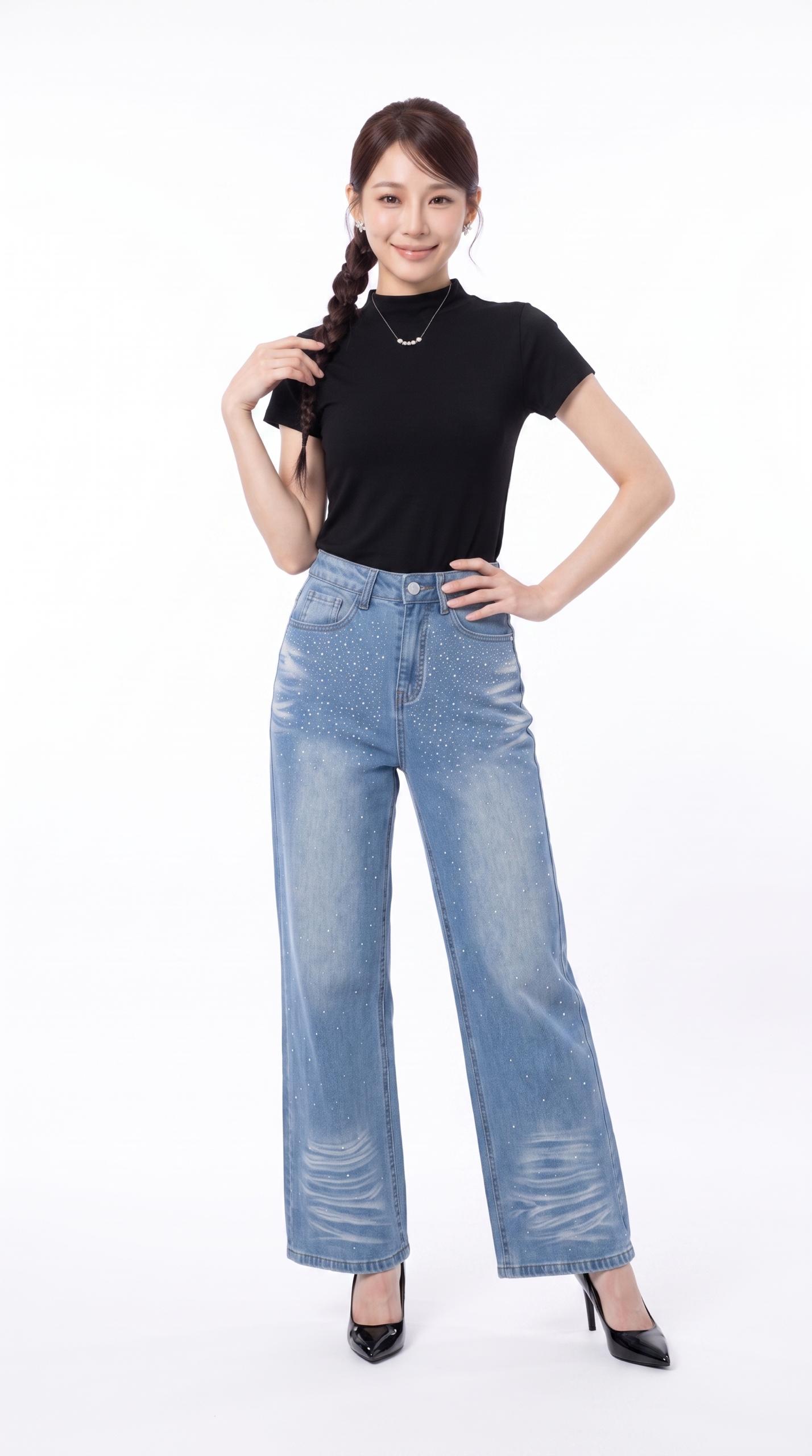 1881BP Crystal Embellished Wide-Leg Jeans