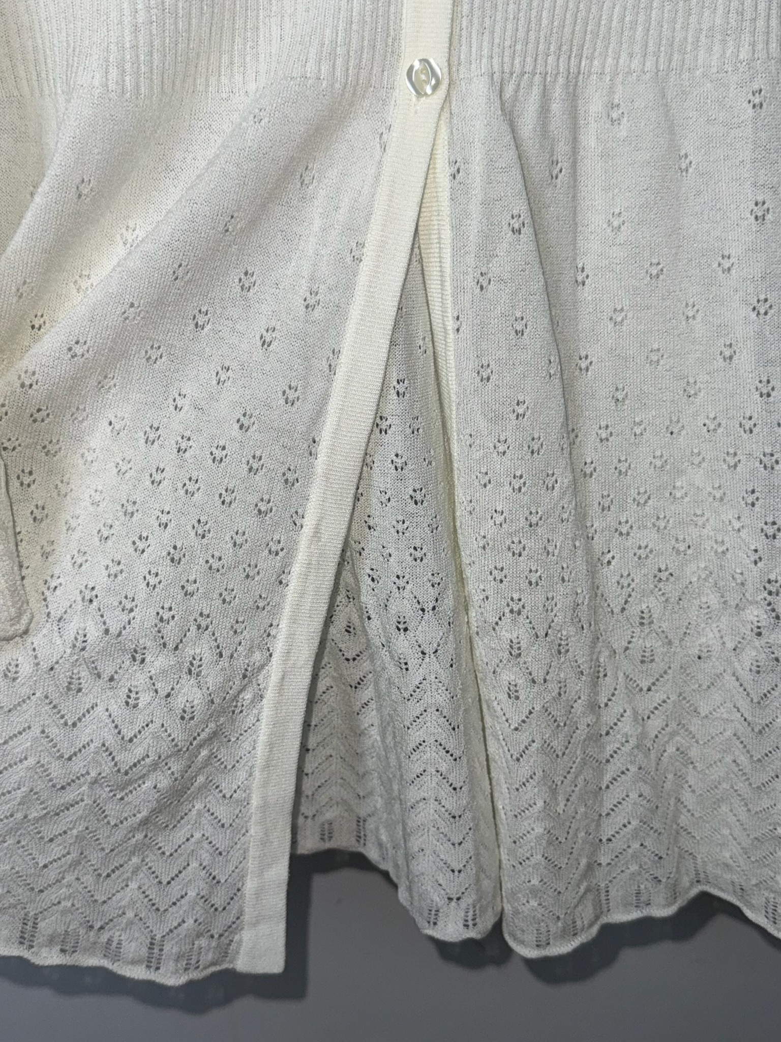 Cottagecore Off-White Ribbed Crochet Cardigan