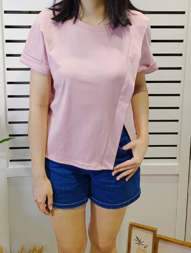 M5065 Round Neck Over Shoulder Details Tee