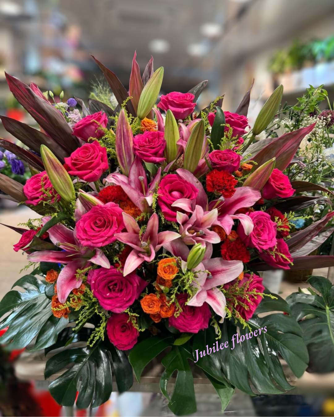 🎉【開張花籃】紅粉系列｜ 紅玫瑰粉百合開業賀籃
