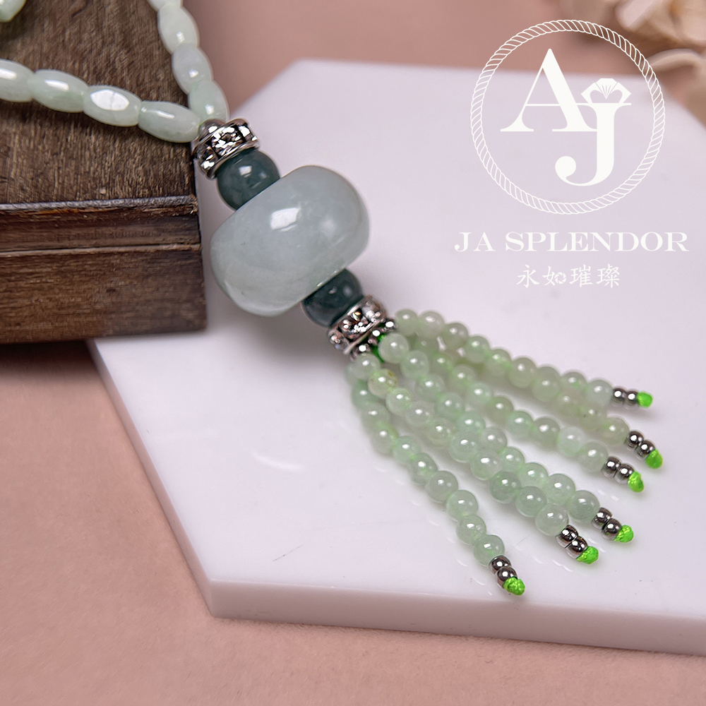 JN-H20-1519 天然翡翠A玉 華麗翠綠珠串串金項鏈