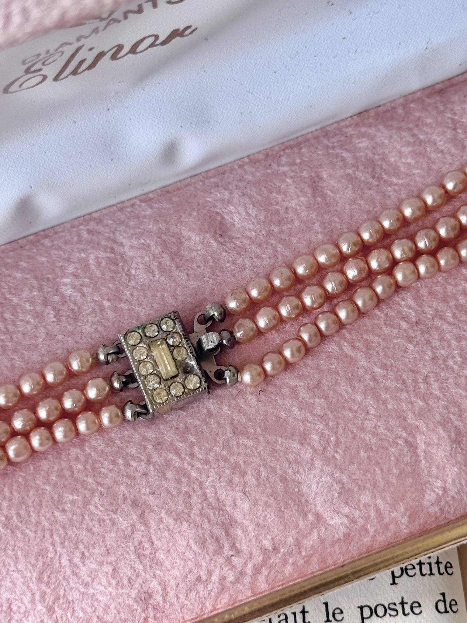 C.a. 1960s 17-18" Three-Row Graduating Pink Glass Pearl Necklace (MT2603)
