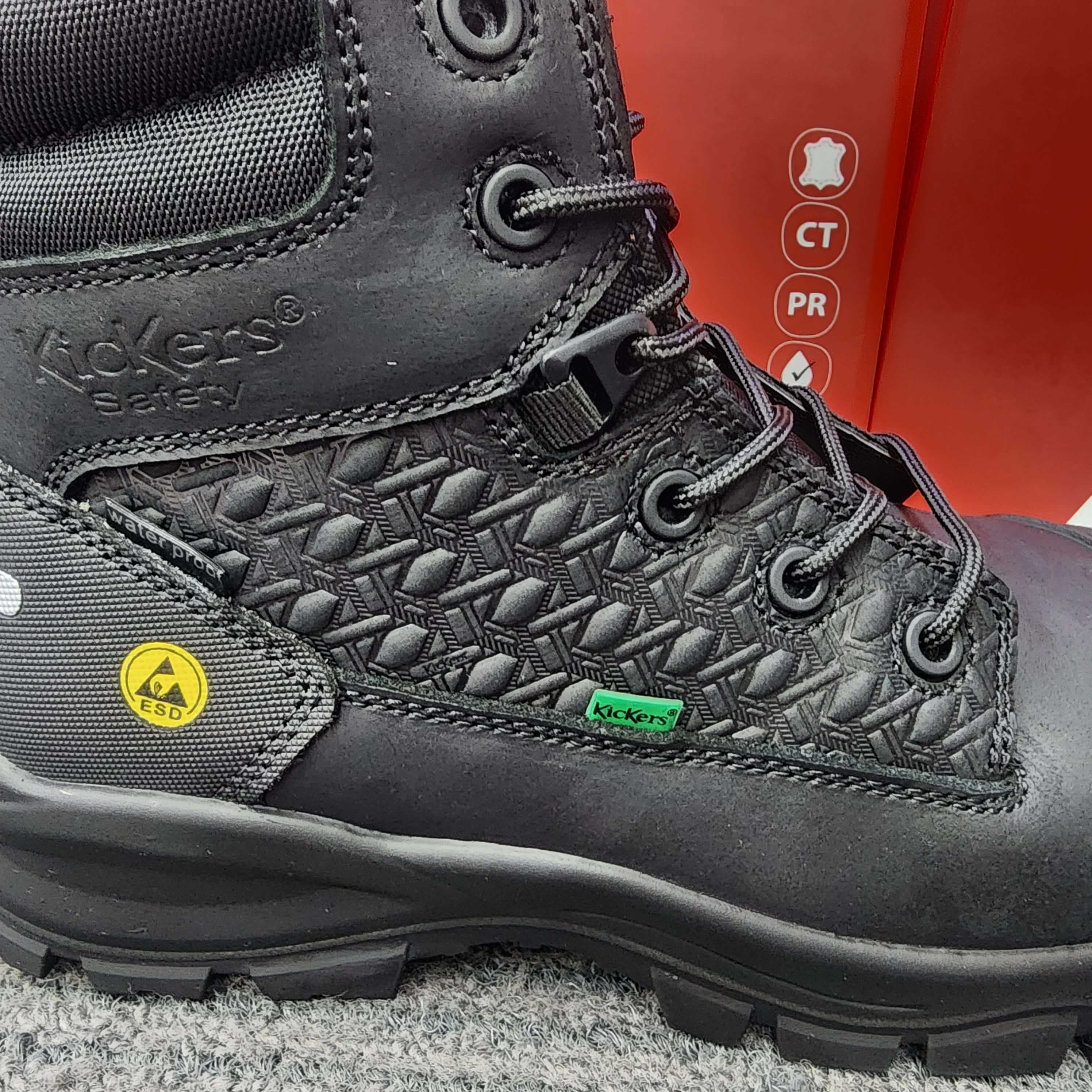 Kickers Safety PRO Safety 3066 Monogram Mid Cut Lace Up Full Black Safety Shoes