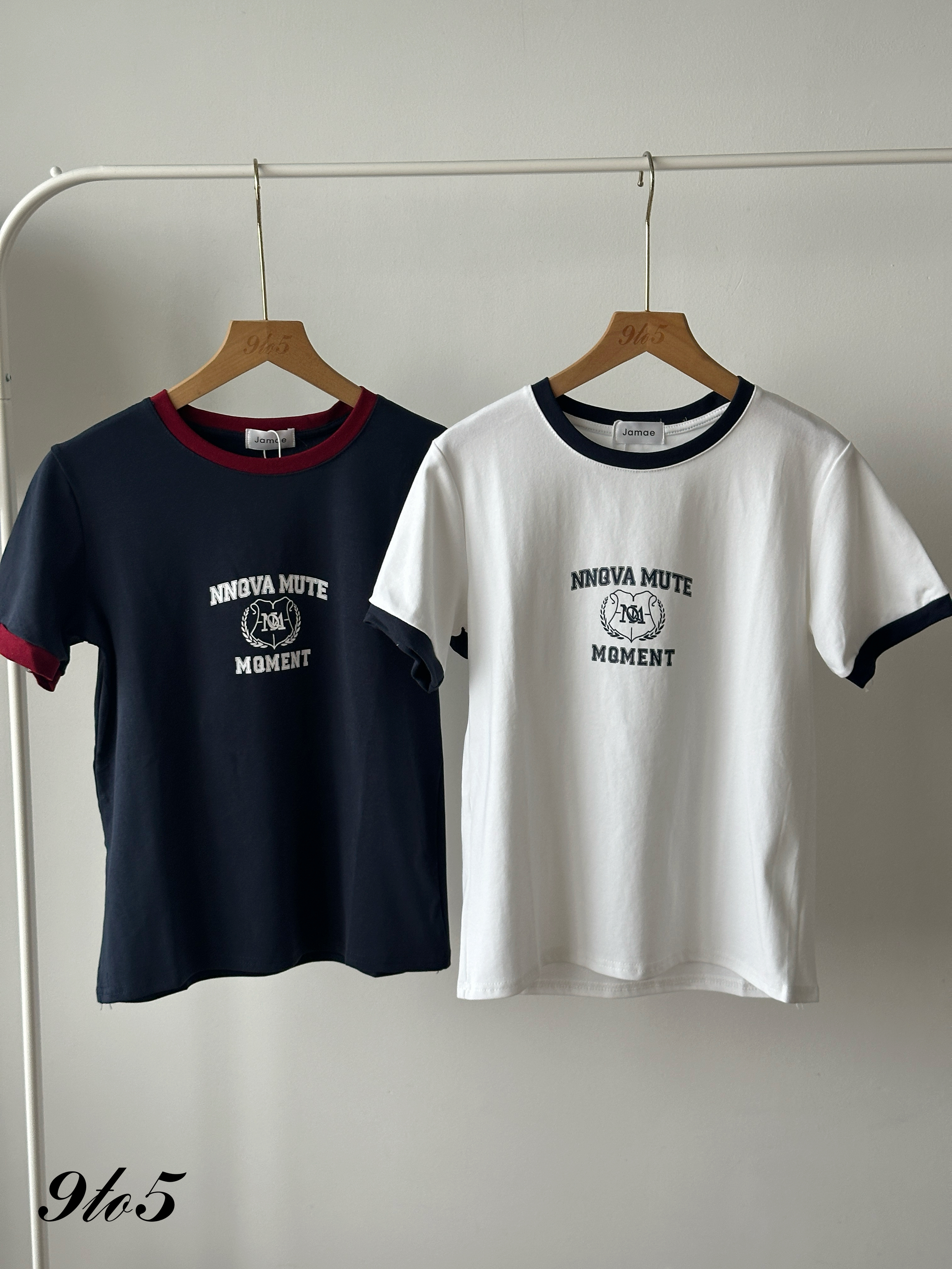 T4376 Printed Wording Contrast Tee - 4 Colors 