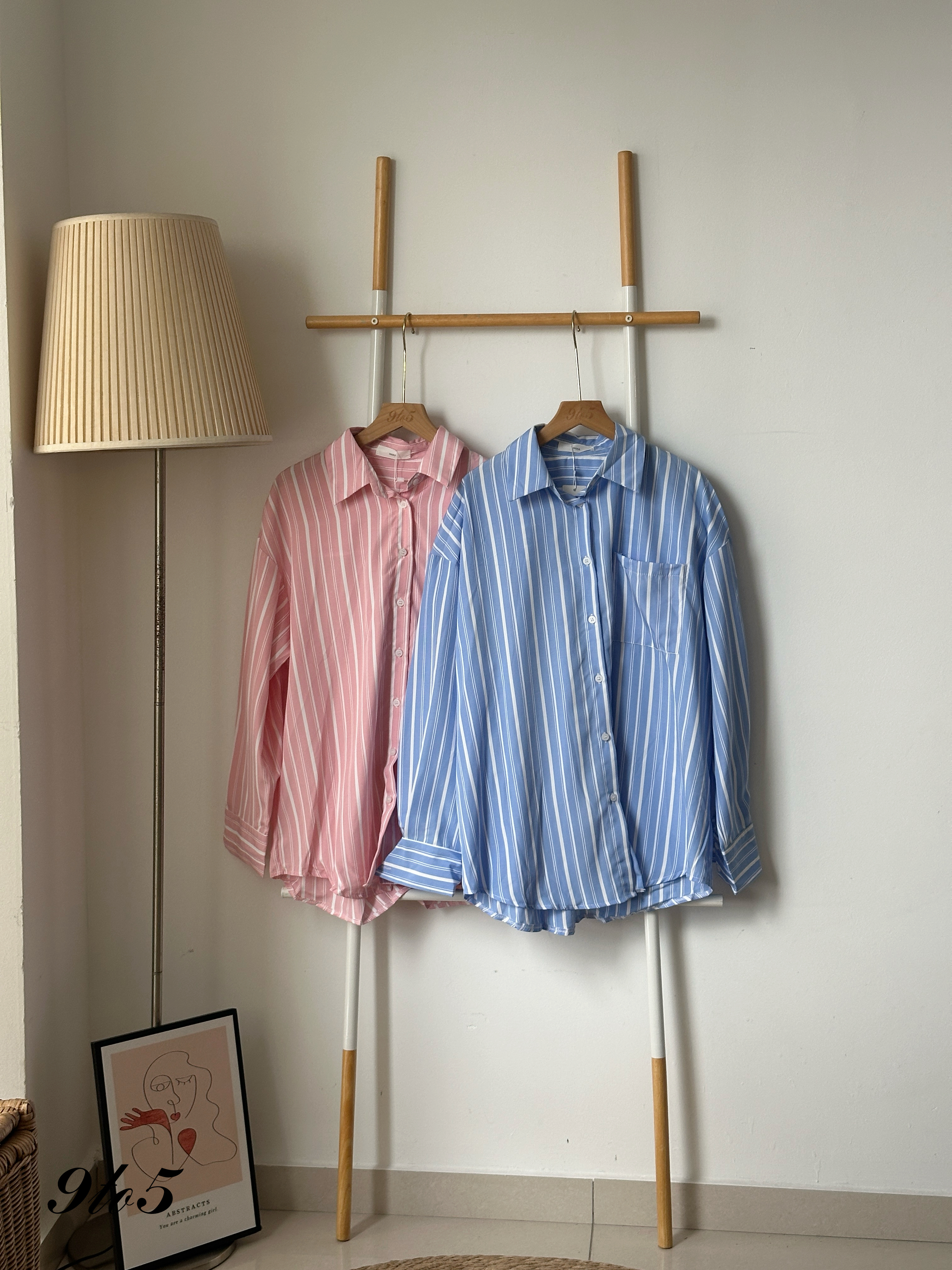 T4108 Oversize Stripe Shirt - Blue & Pink