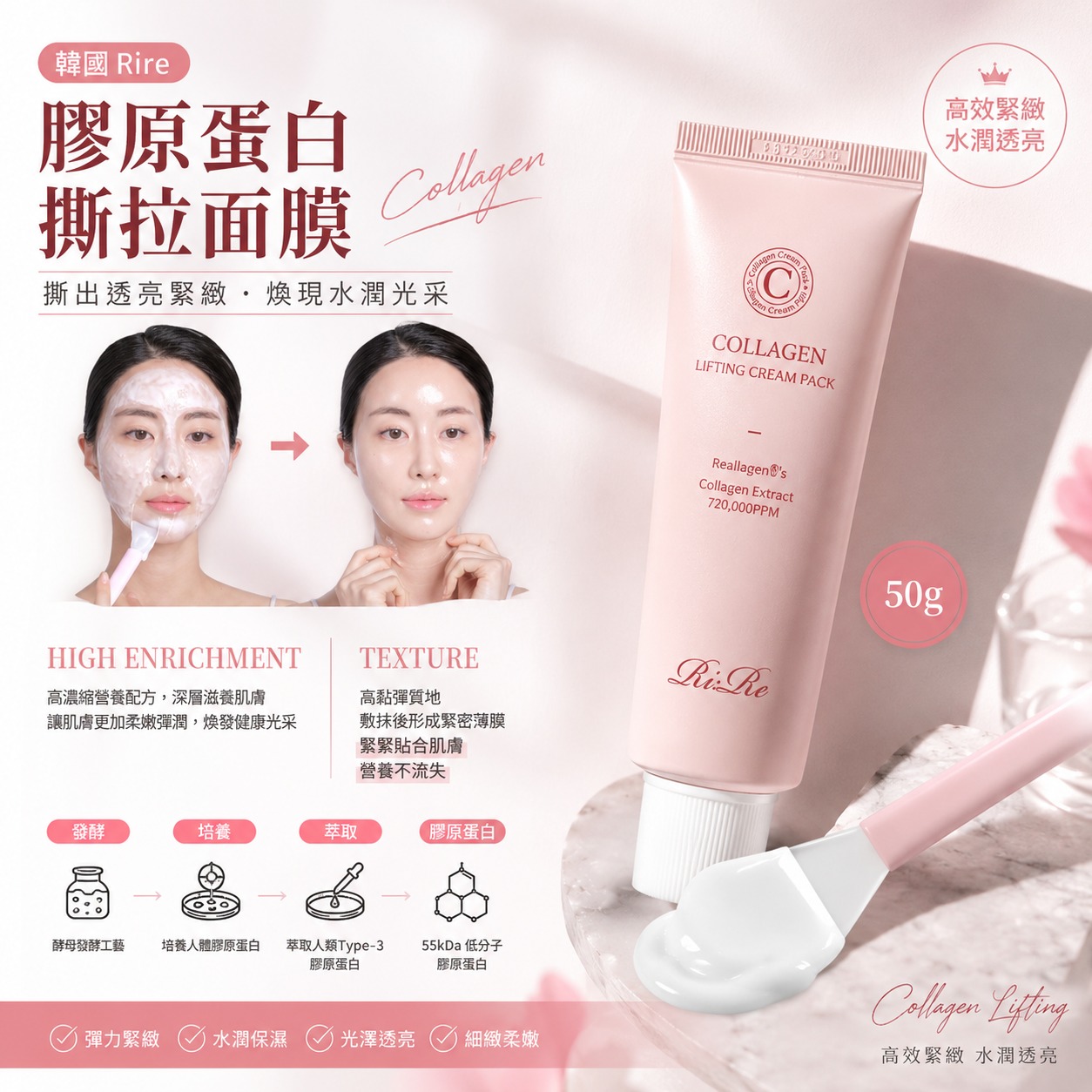  【預訂】韓國 RIRE 膠原蛋白V面提拉面膜 50g