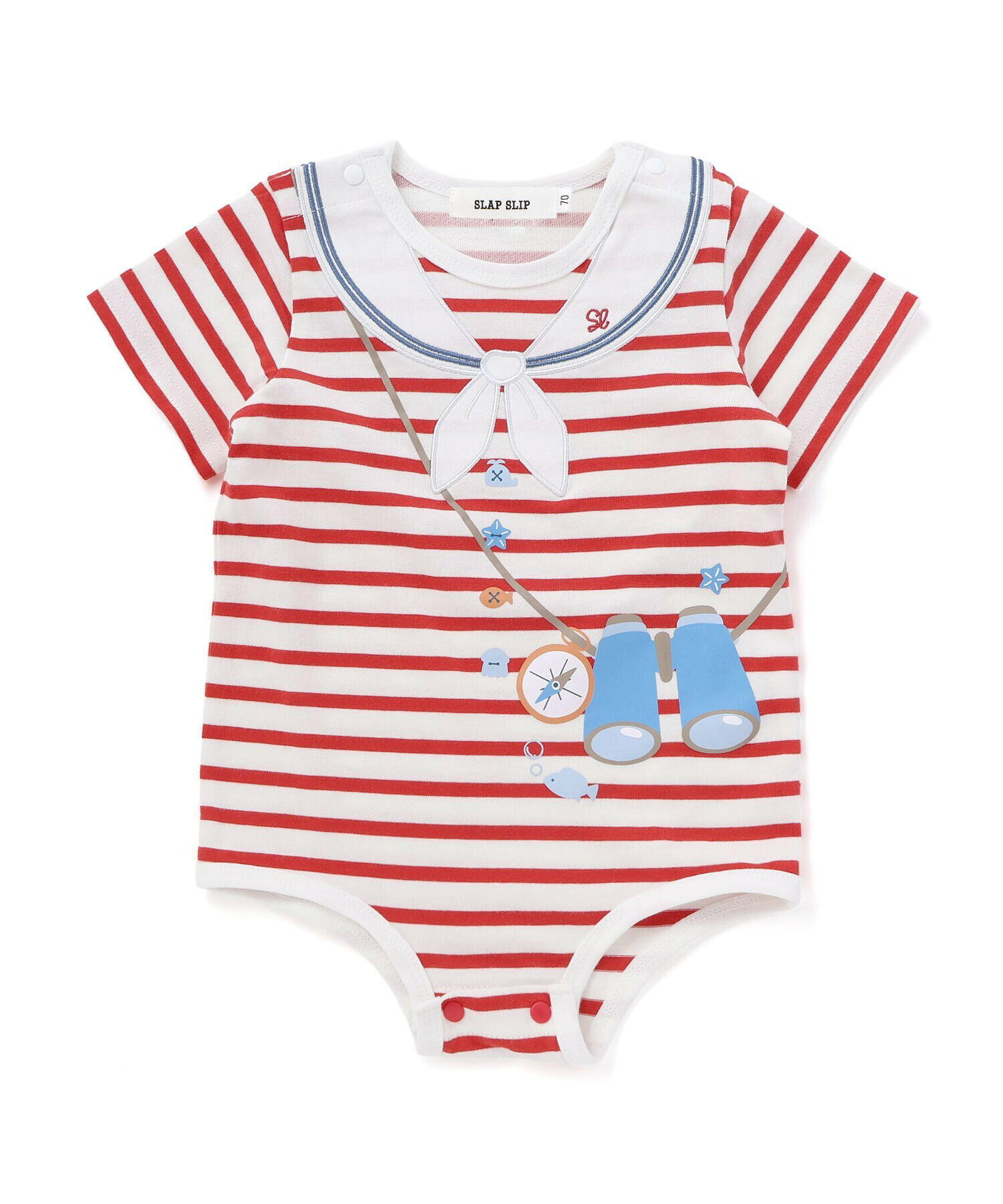 🇯🇵預訂 日本直送🇯🇵Slap Slip Baby兩色指南針望遠鏡印花水手領貼花短袖包屁衣
