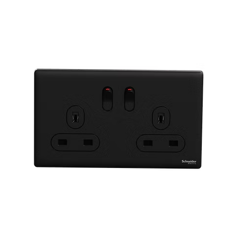 施耐德 Unica X 曜石黑 13A孖蘇有掣 插座