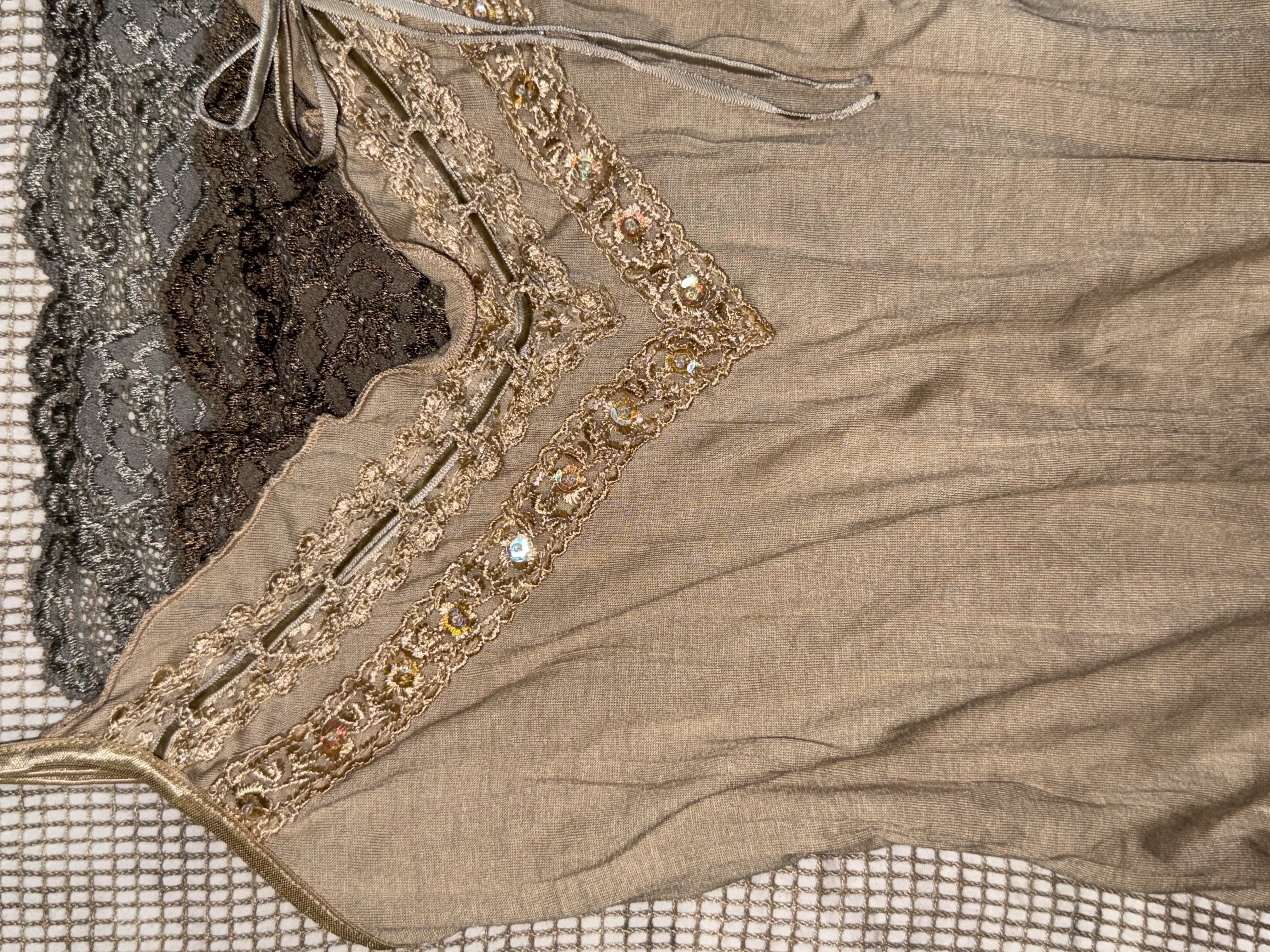 Vintage Ribbed Lace-Trimmed Cami