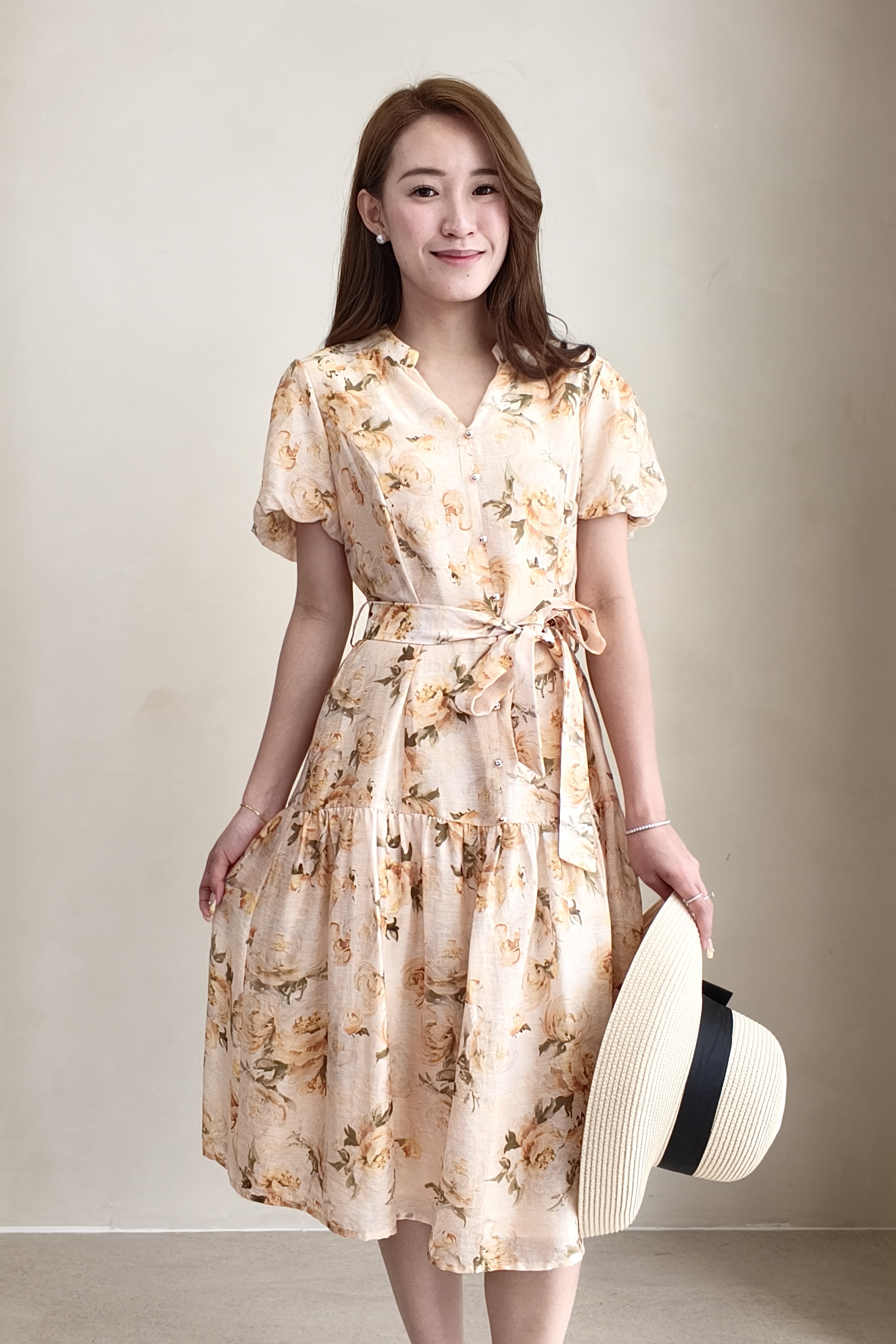 251581 Elegant Bloom Belted Midi Dress