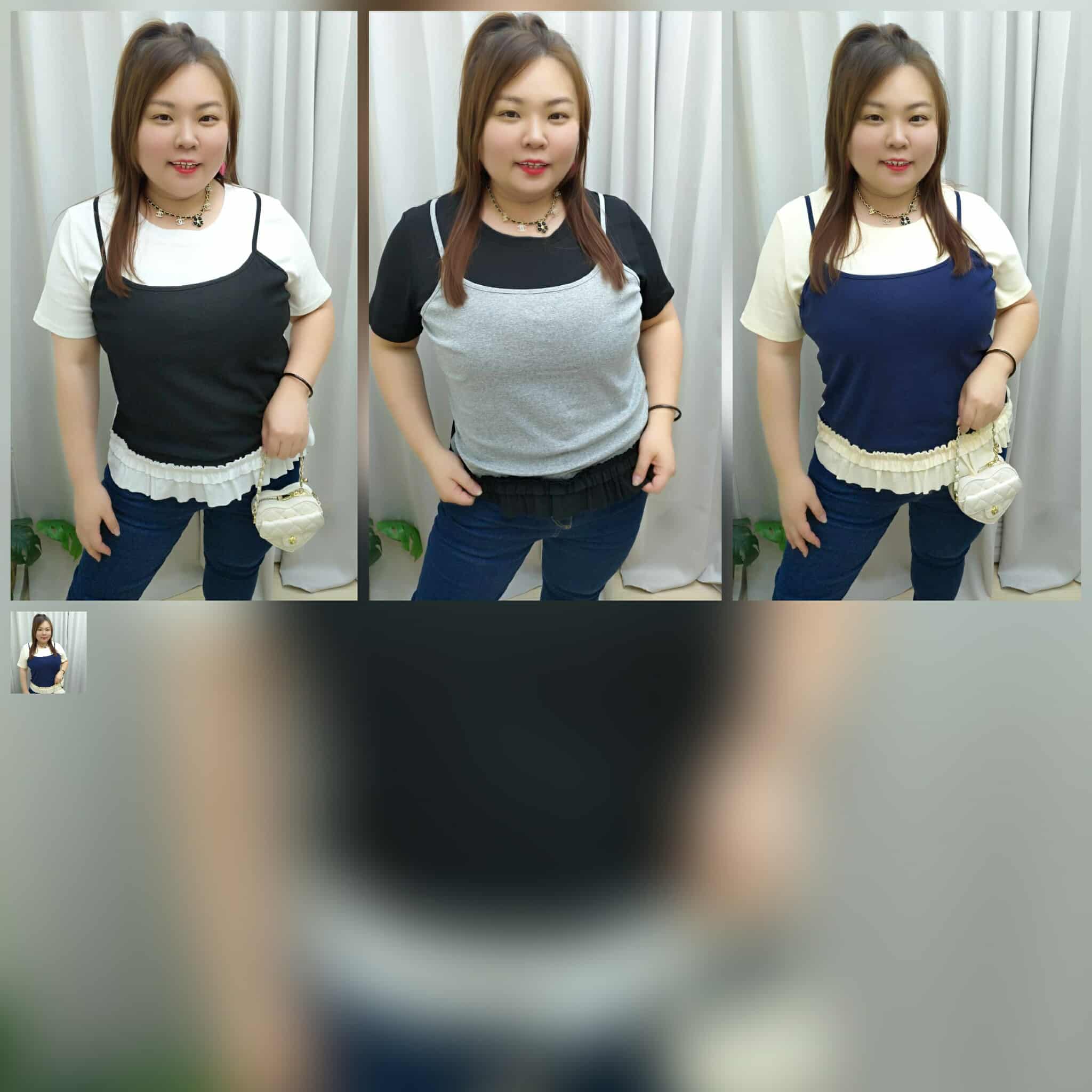 TW#8182 荷叶边衣脚假两件设计上衣