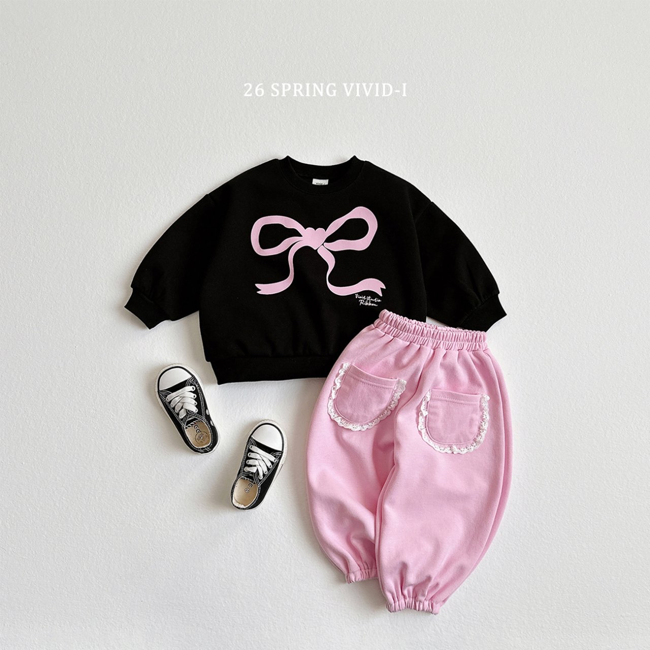 🌸預訂 韓國直送🌸🇰🇷VIVIDI三色絲帶印花寬鬆衛衣