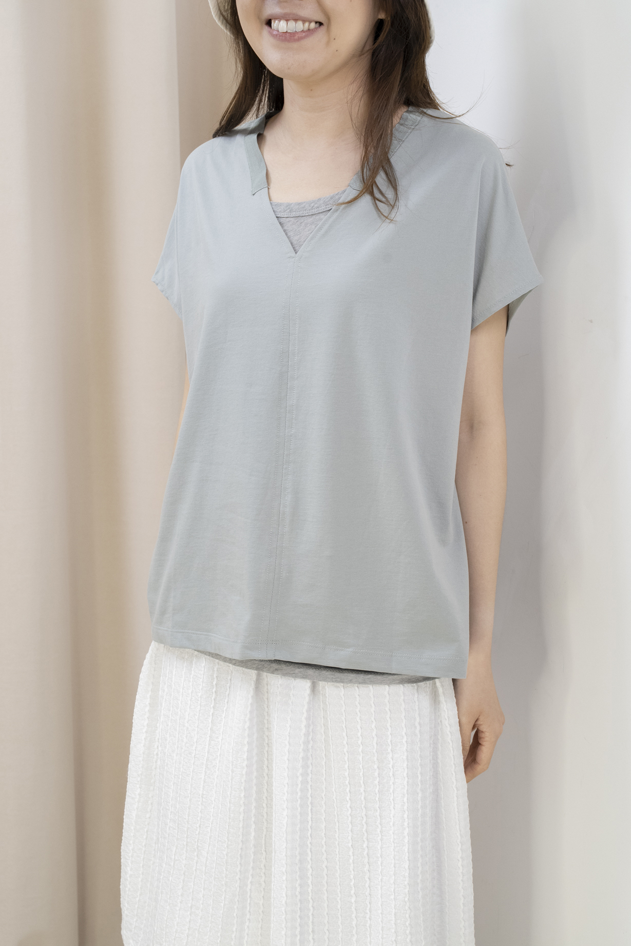 V領柔滑Top(水藍色）