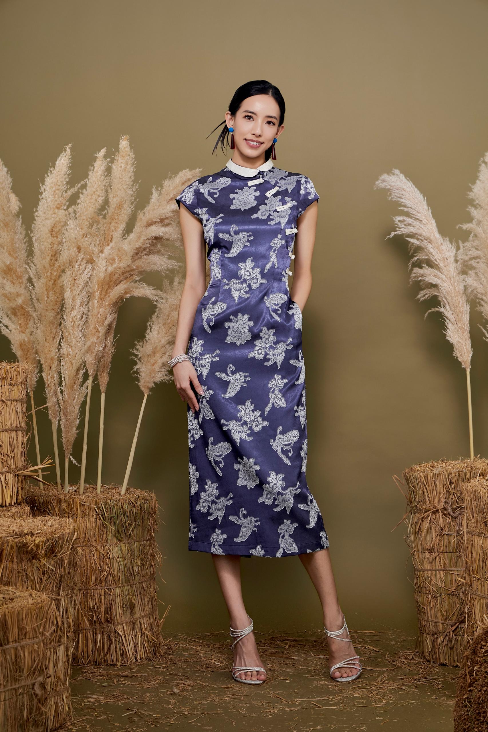CD2161 Elegant Jacquard Midi Cheongsam 