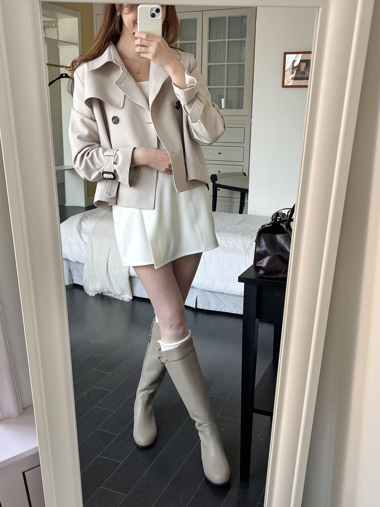 Trench-Style Short Coat (Beige)