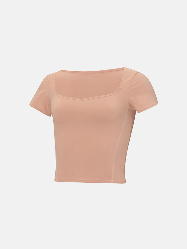 大圓領貼身Pad Top 預購_Heart Square Neck Short Sleeves by Grandeline