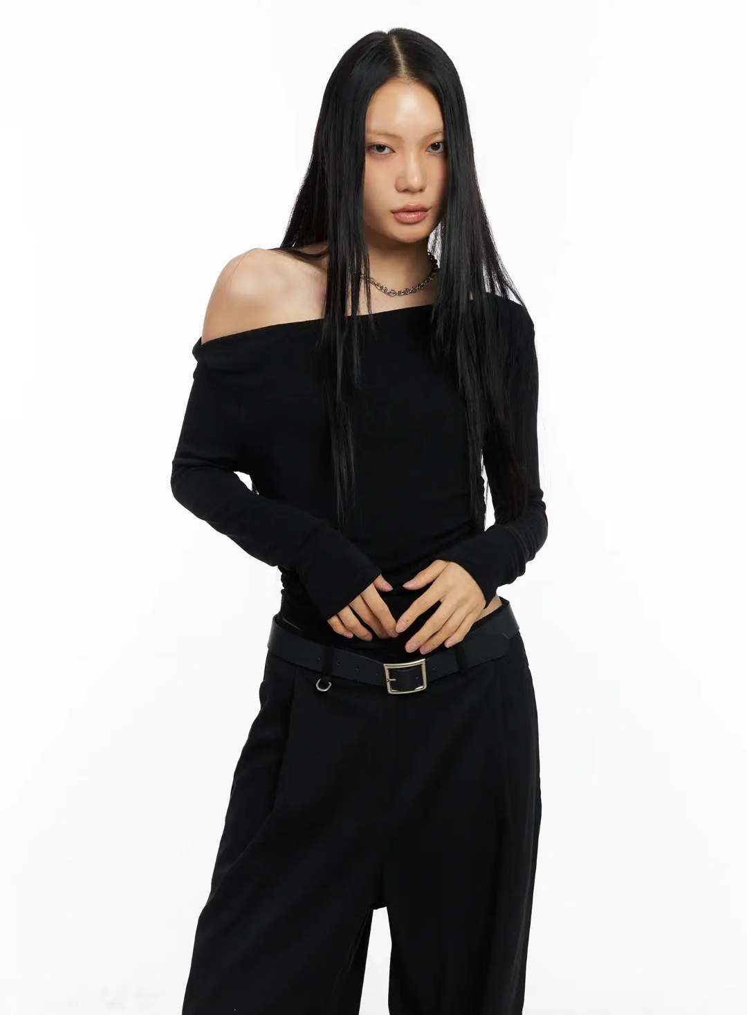 韓國高質收腰透透一字膊top