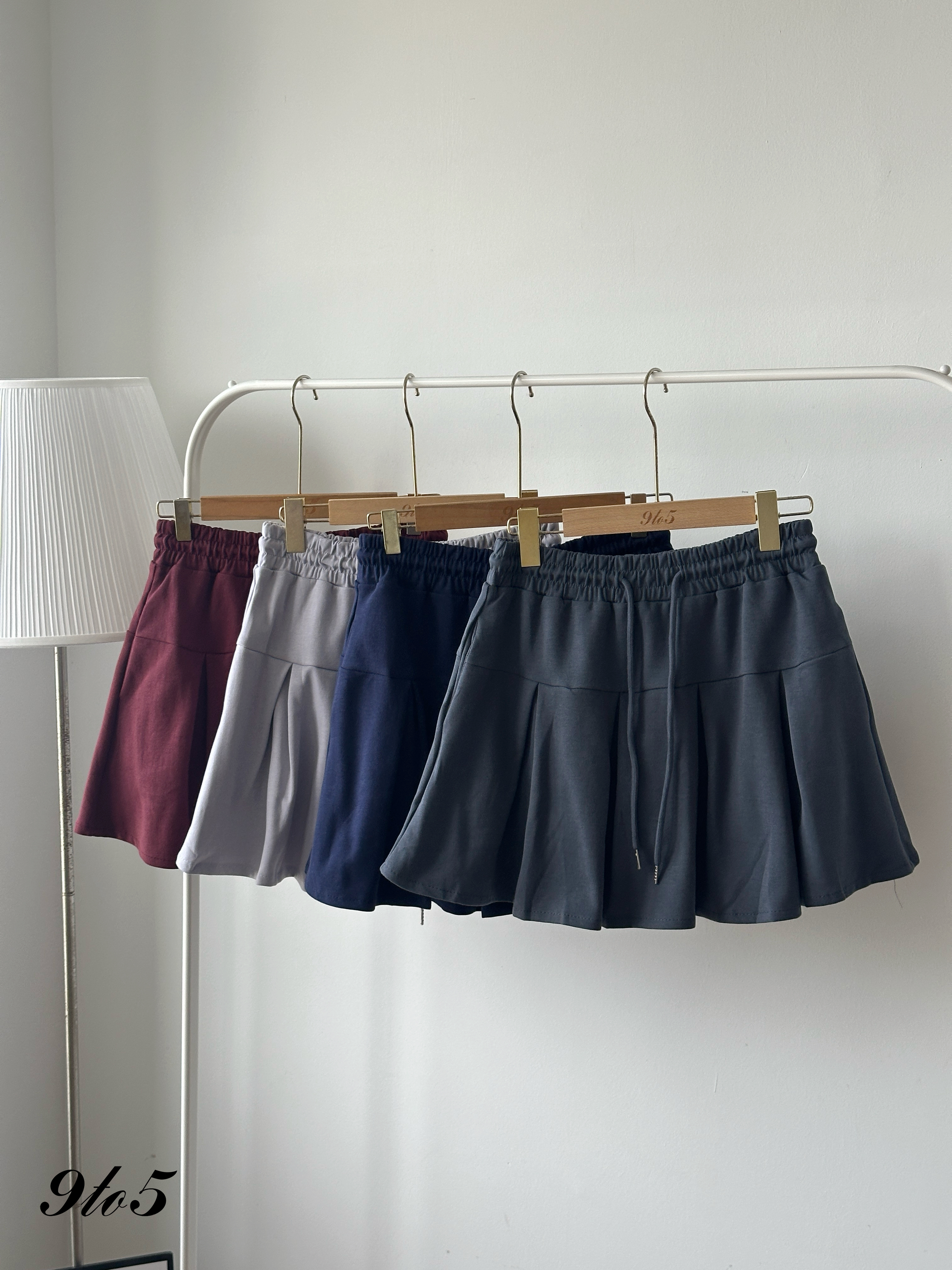 S1918 Drawstring Pleated Mini Skirt - 4 Colors 