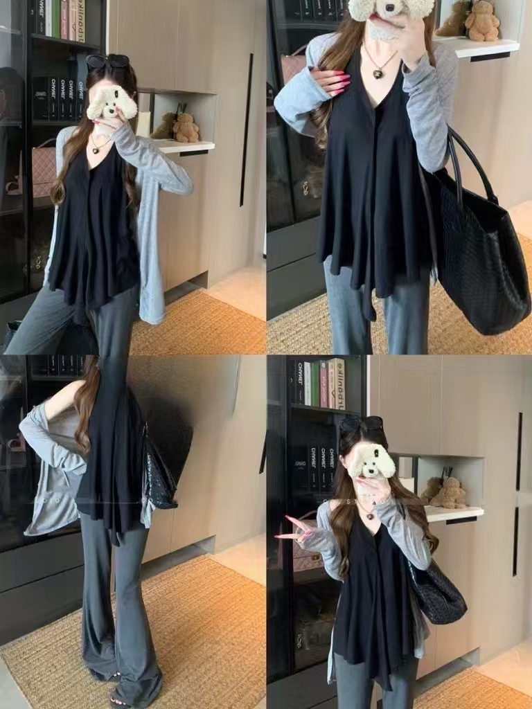 4374 机场穿搭慵懒微剌裤三件套