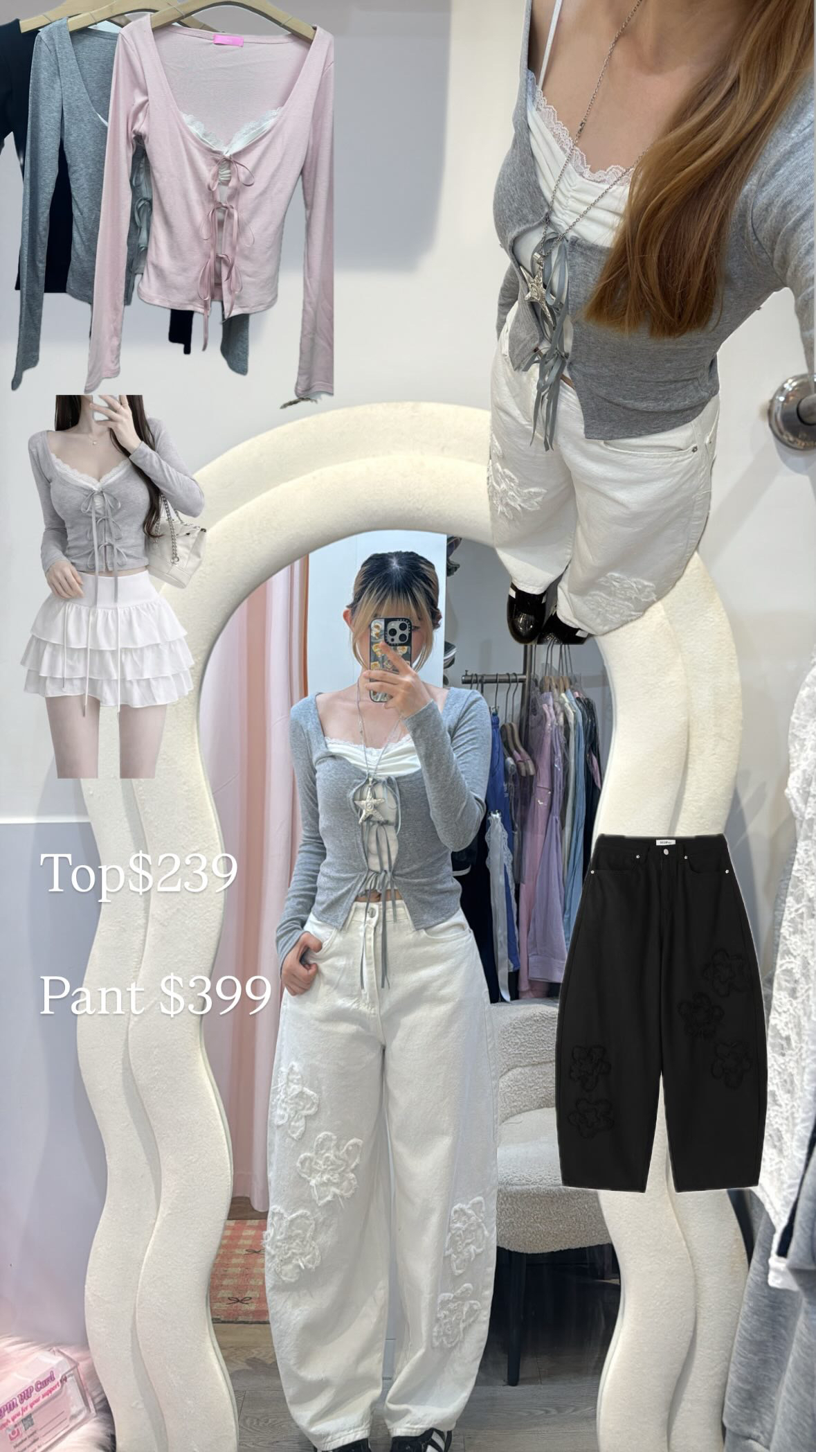 韓國新立體花花彎刀褲