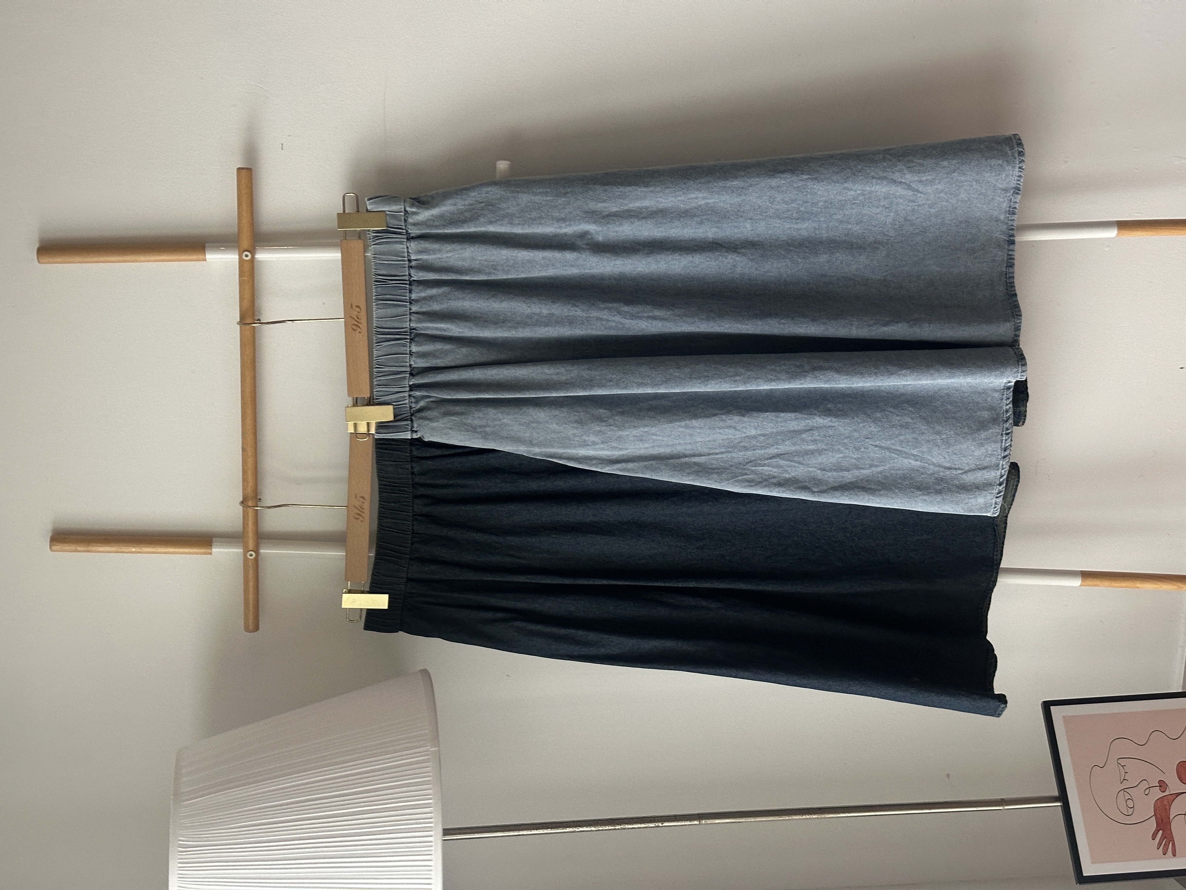 S1937 A Line Denim Skirt - Dark Blue & Light Blue