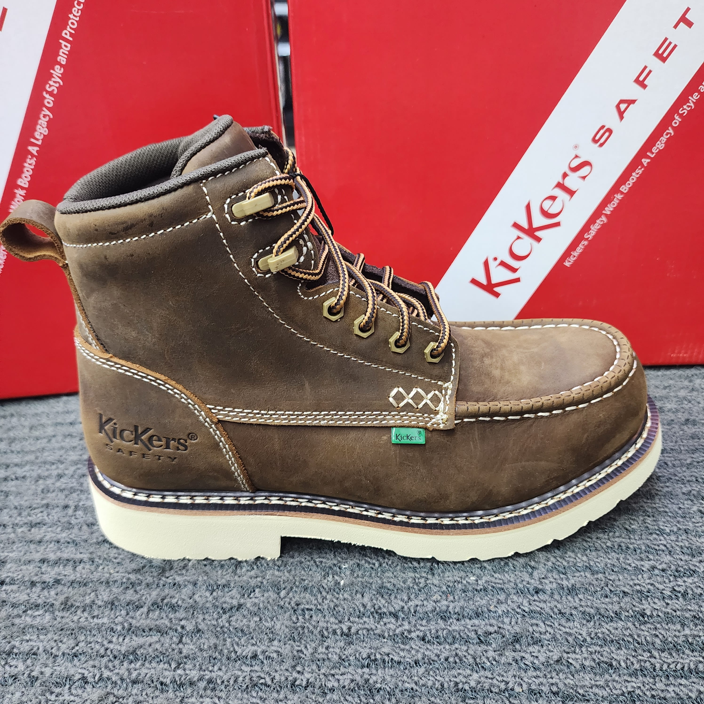 KicKers safety Shoes 2840 Mid Cut Lace up Goodyear Welt Brown Heavy Duty