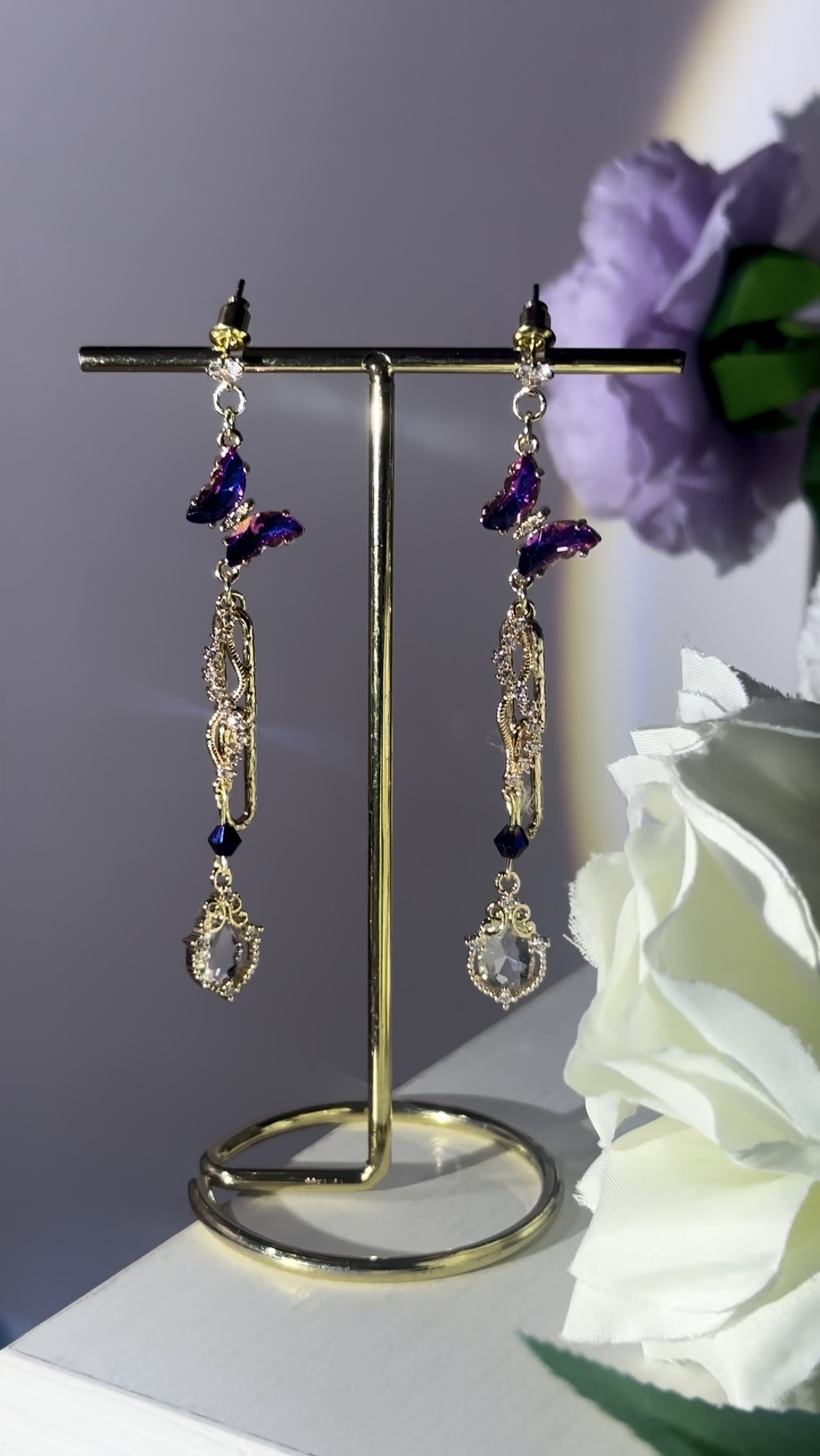 漸變紫蝴蝶水滴耳環🦋