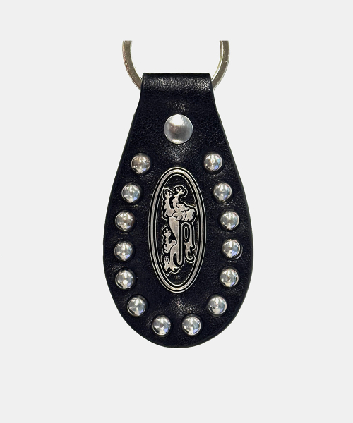 Studded Leather Keychain – Black - 스터디드 레더 키링 - 블랙