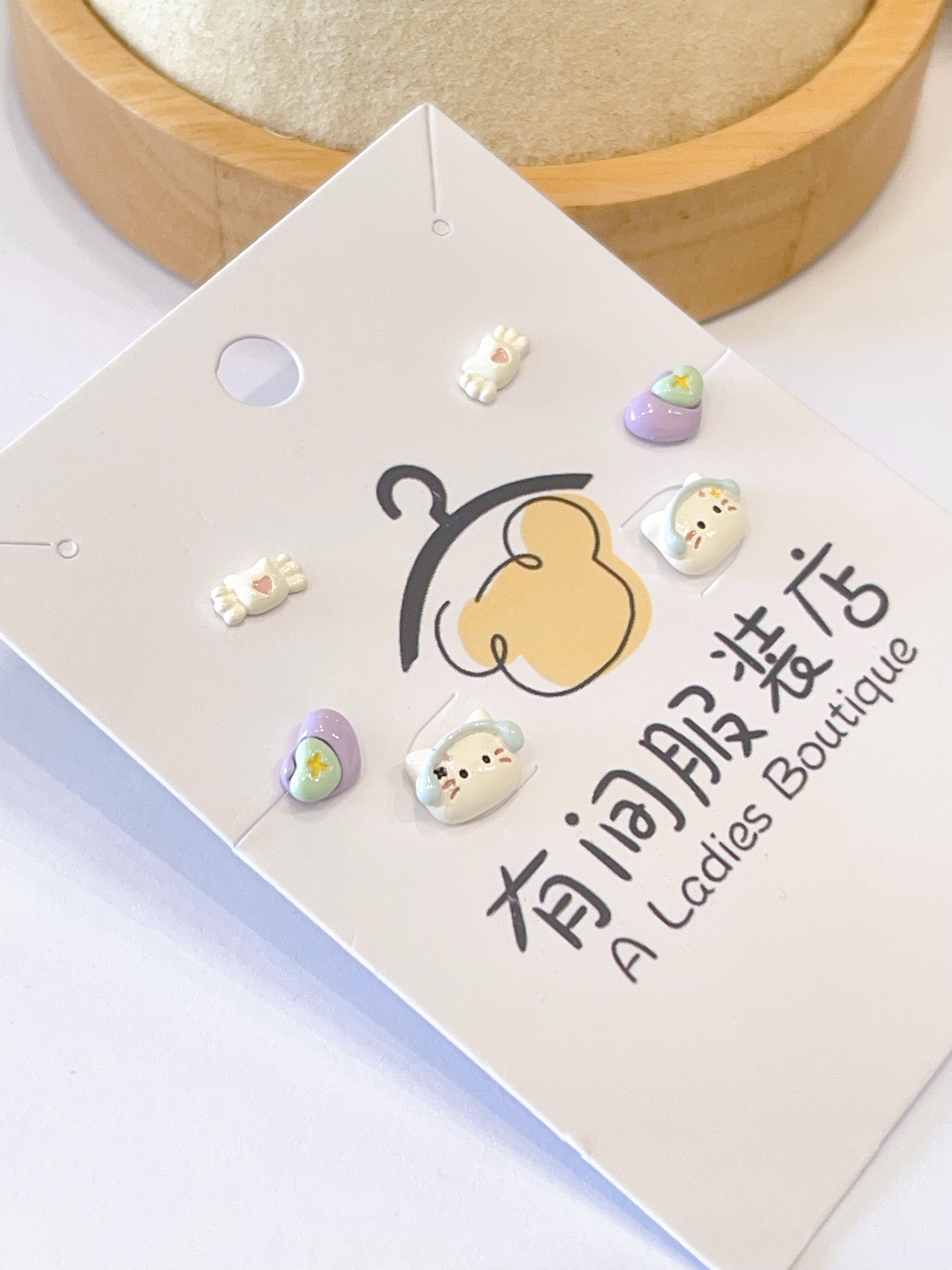 ins风Kitty猫耳环套装