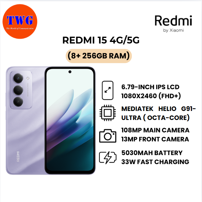 REDMI 15 4G/5G (8+ 256GB RAM) 100% ORIGINAL MALAYSIA BRAND NEW 