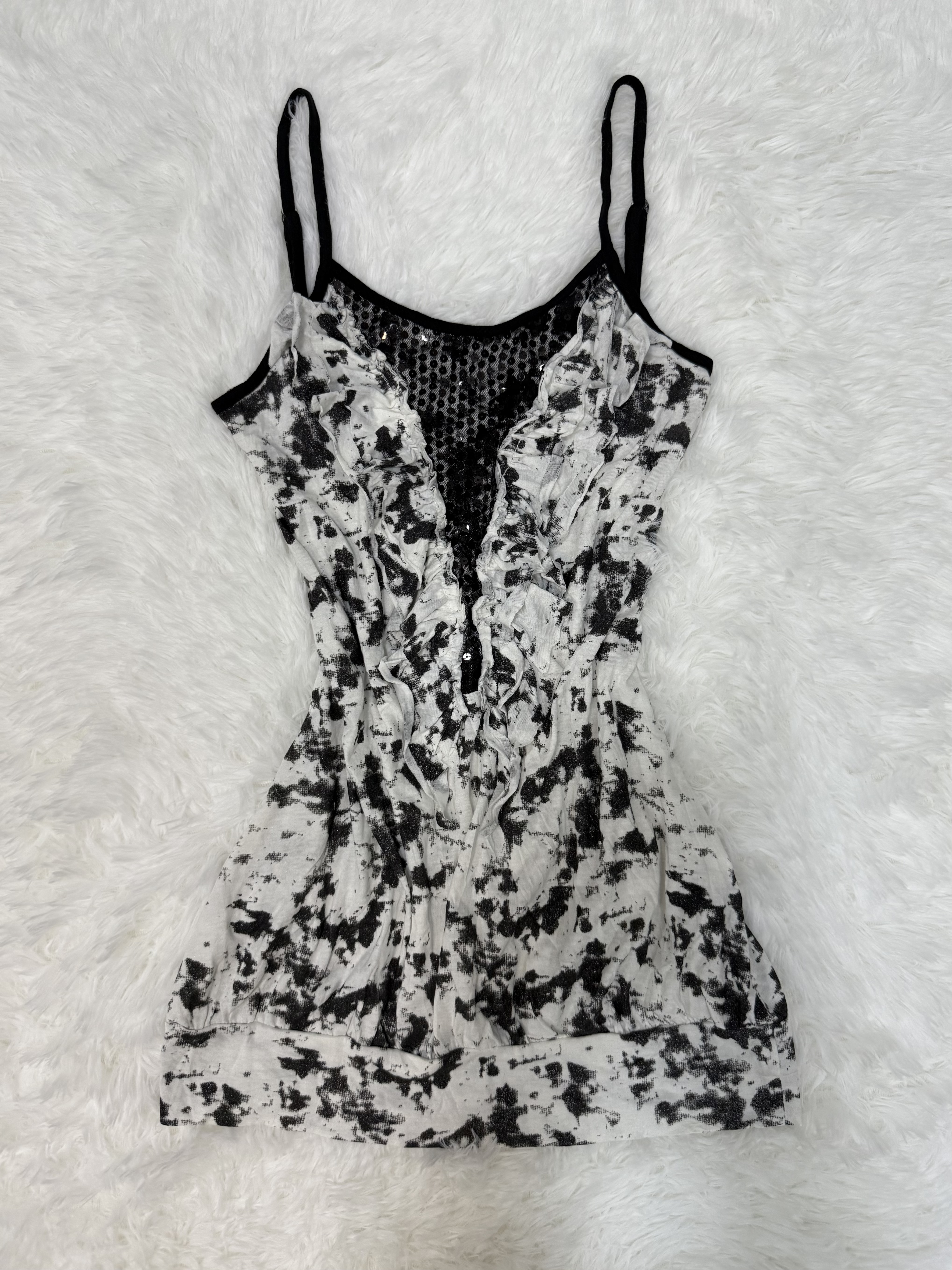 Black White Printed Sleeveless Mini Dress/Top