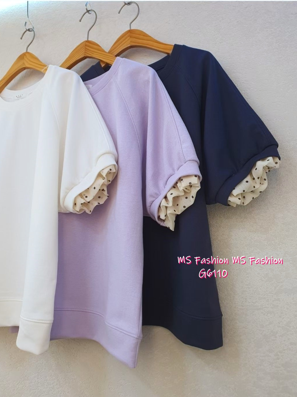 G6110 韓國🇰🇷拼波點ruffle袖top