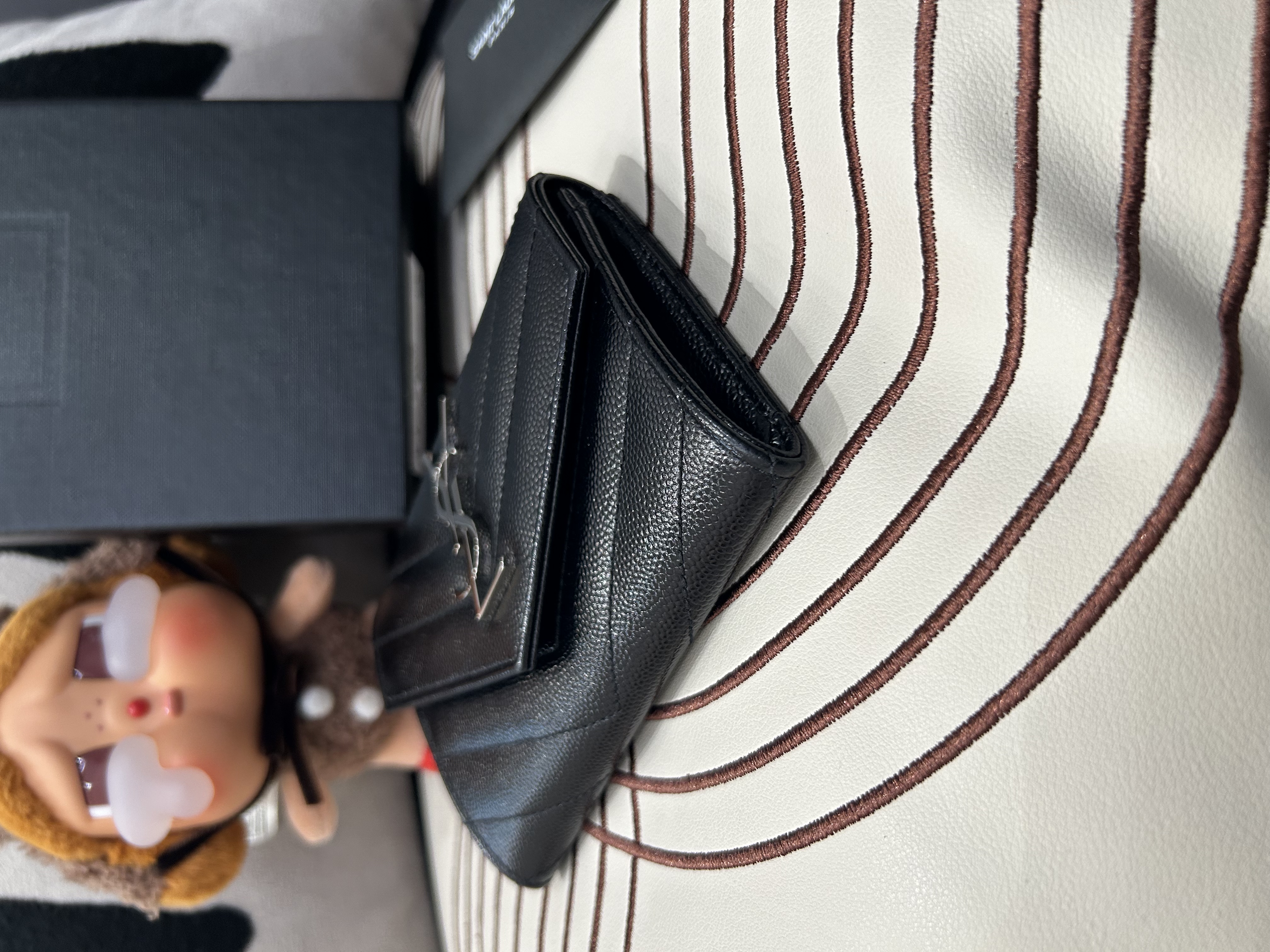 未使用品 YSL Cassandre MATELASSÉ Fragments FLAP Card Case IN Grain DE POUDRE Leather 100%Authentic, unused ✅ certificate ✅Box