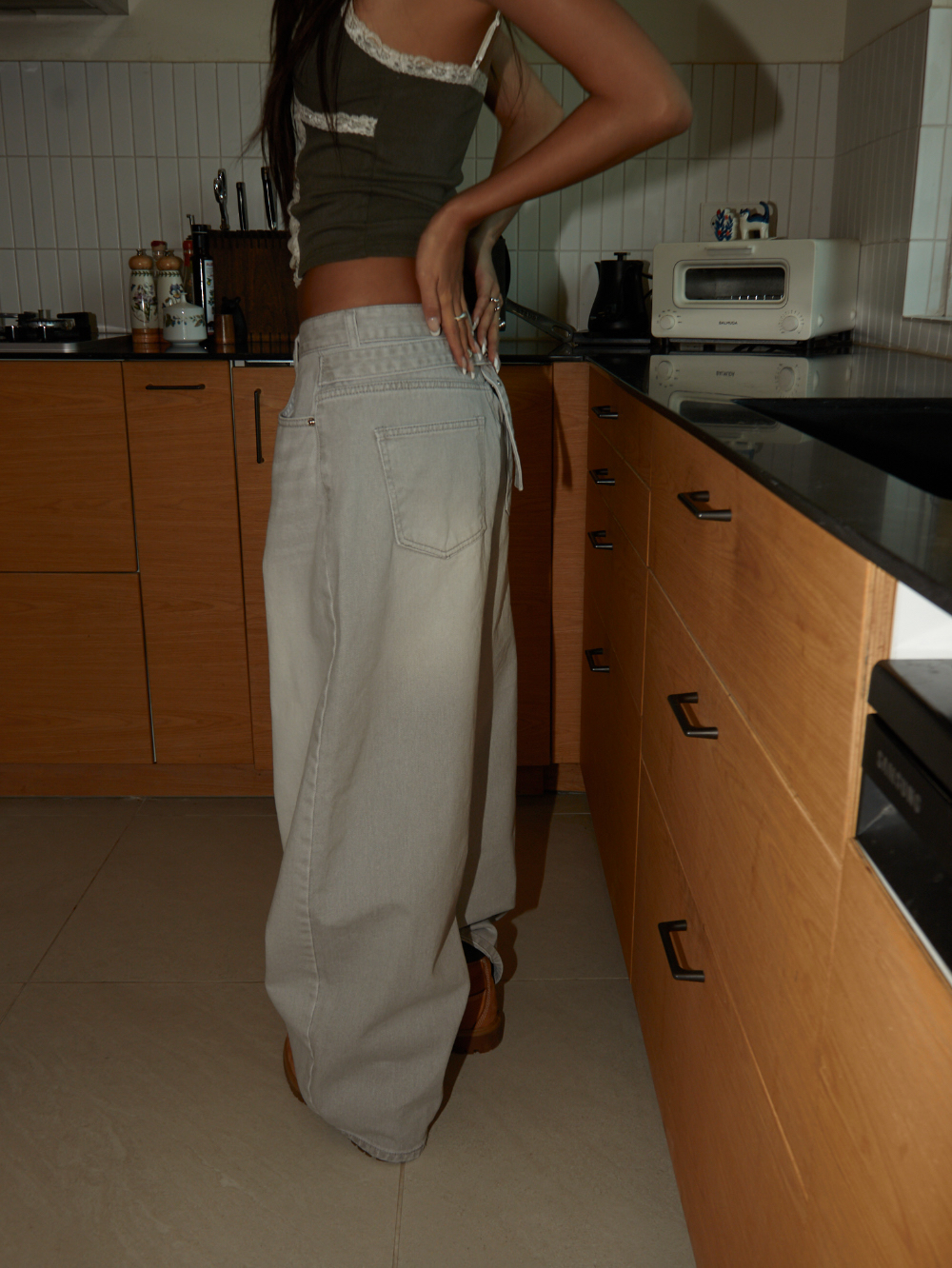 Mega Wide Backstrap Denim Pants 