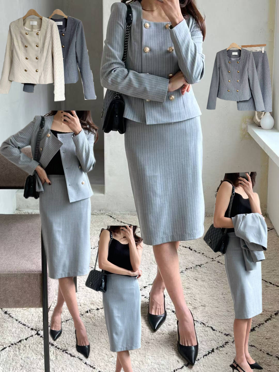 ZA003摩登細條紋通勤套裝