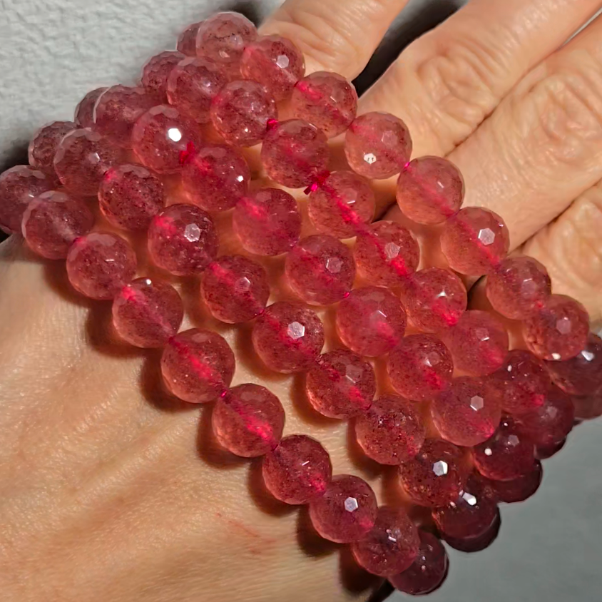 Strawberry quartz faceted bead bracelets with sparkly mica - JW111