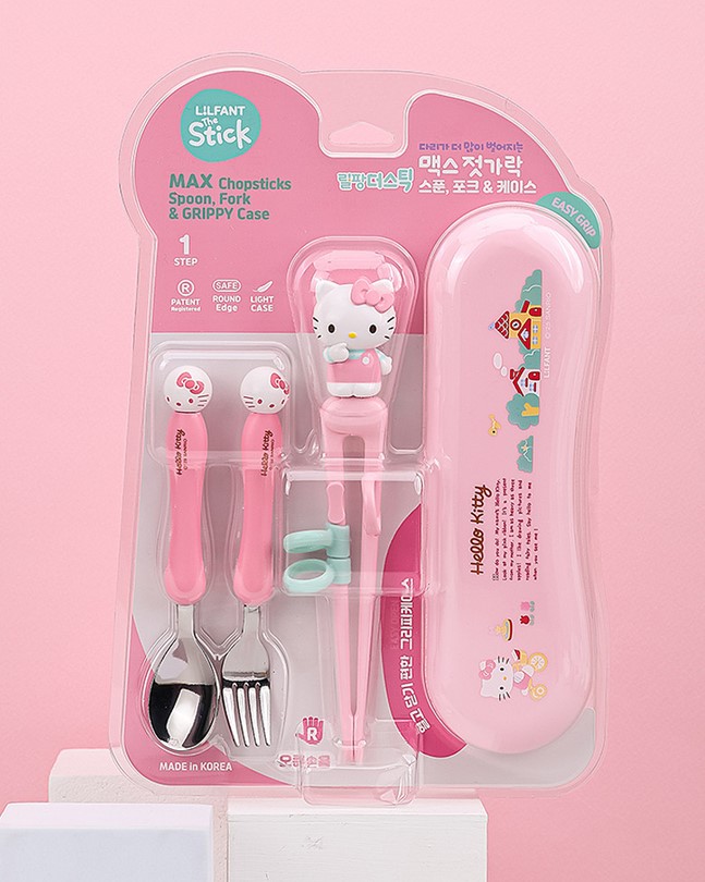 【預訂】 韓國直送 Sanrio Hello Kitty 學習筷子餐具連收納盒三件套