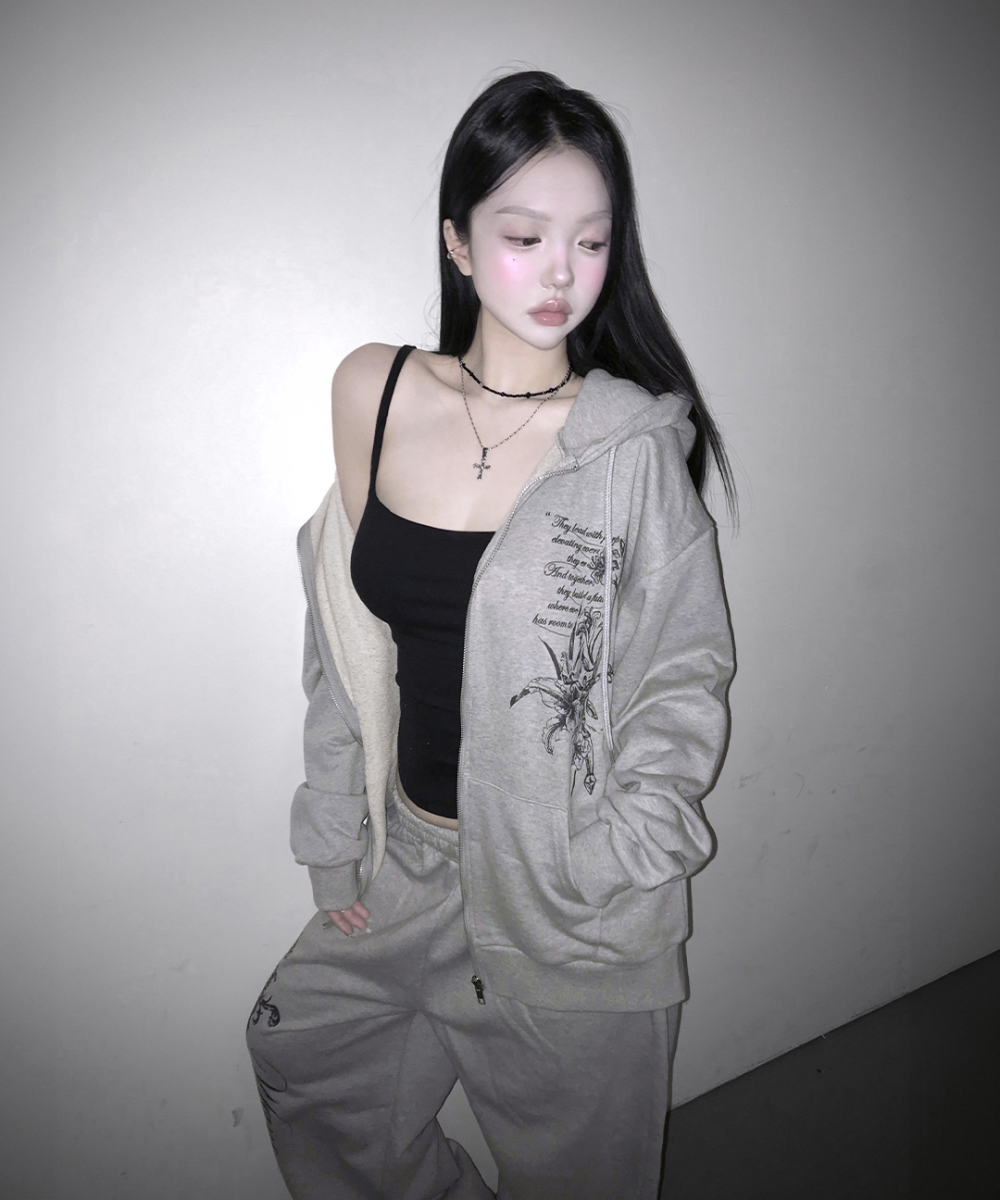 Oversized Nocturnal Lily Zip Hoodie