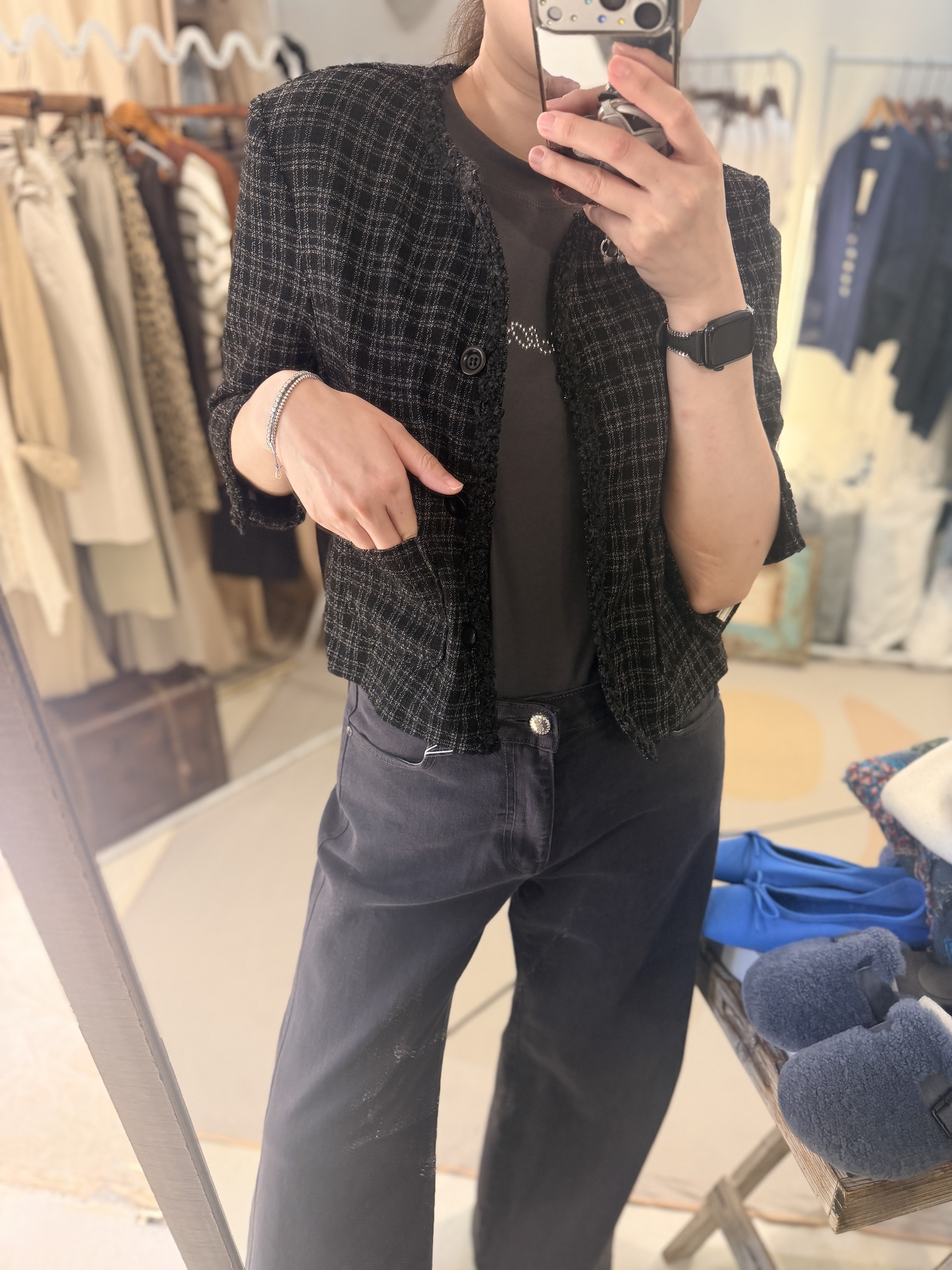 Checked mid-sleeve jacket