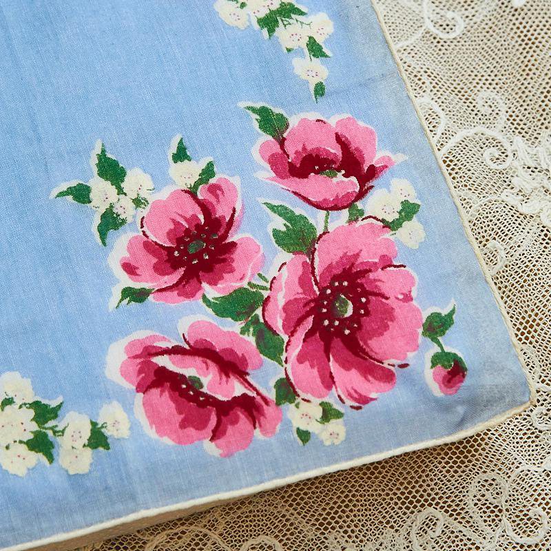 Baby Blue x Pink x White Floral Square Handkerchief (FC169E)