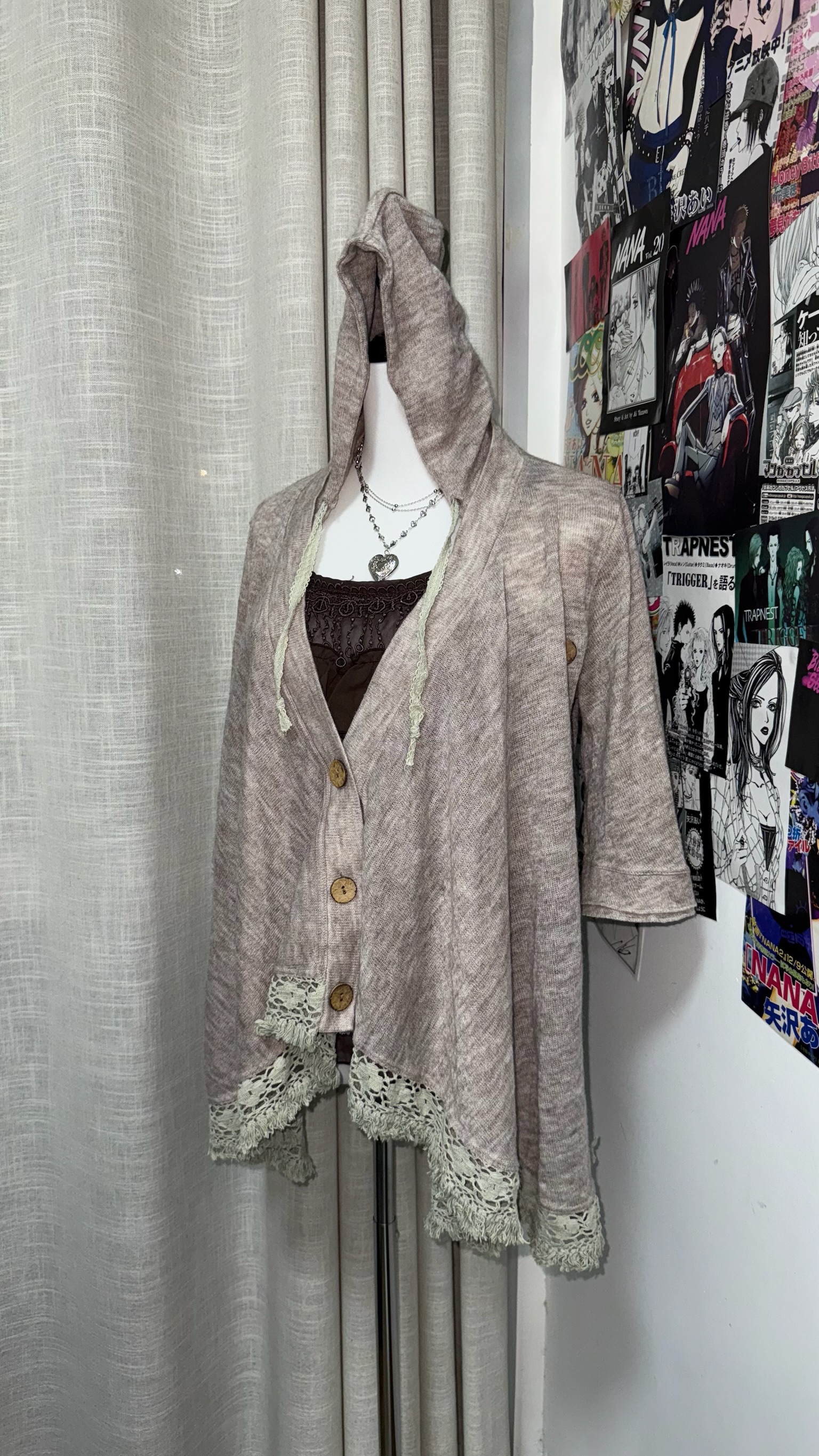 Lightweight Lace-Trim Hooded Cardigan