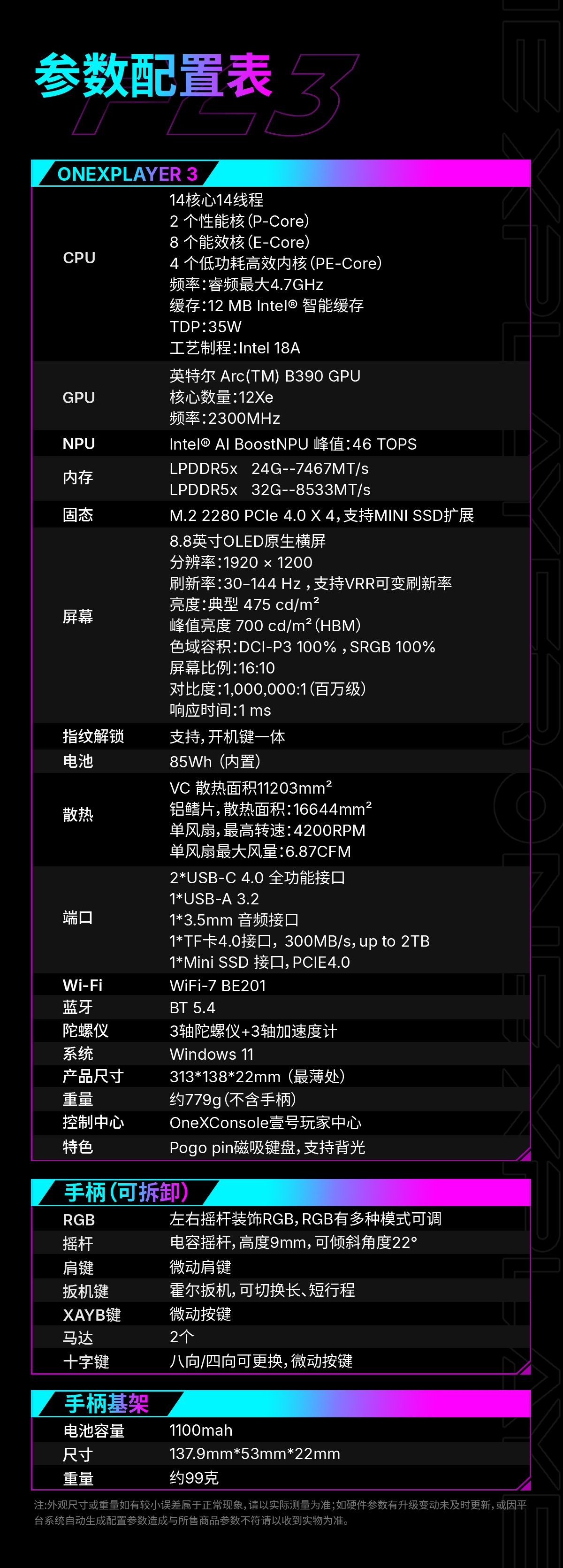 OneXPlayer 3 三合一掌機
