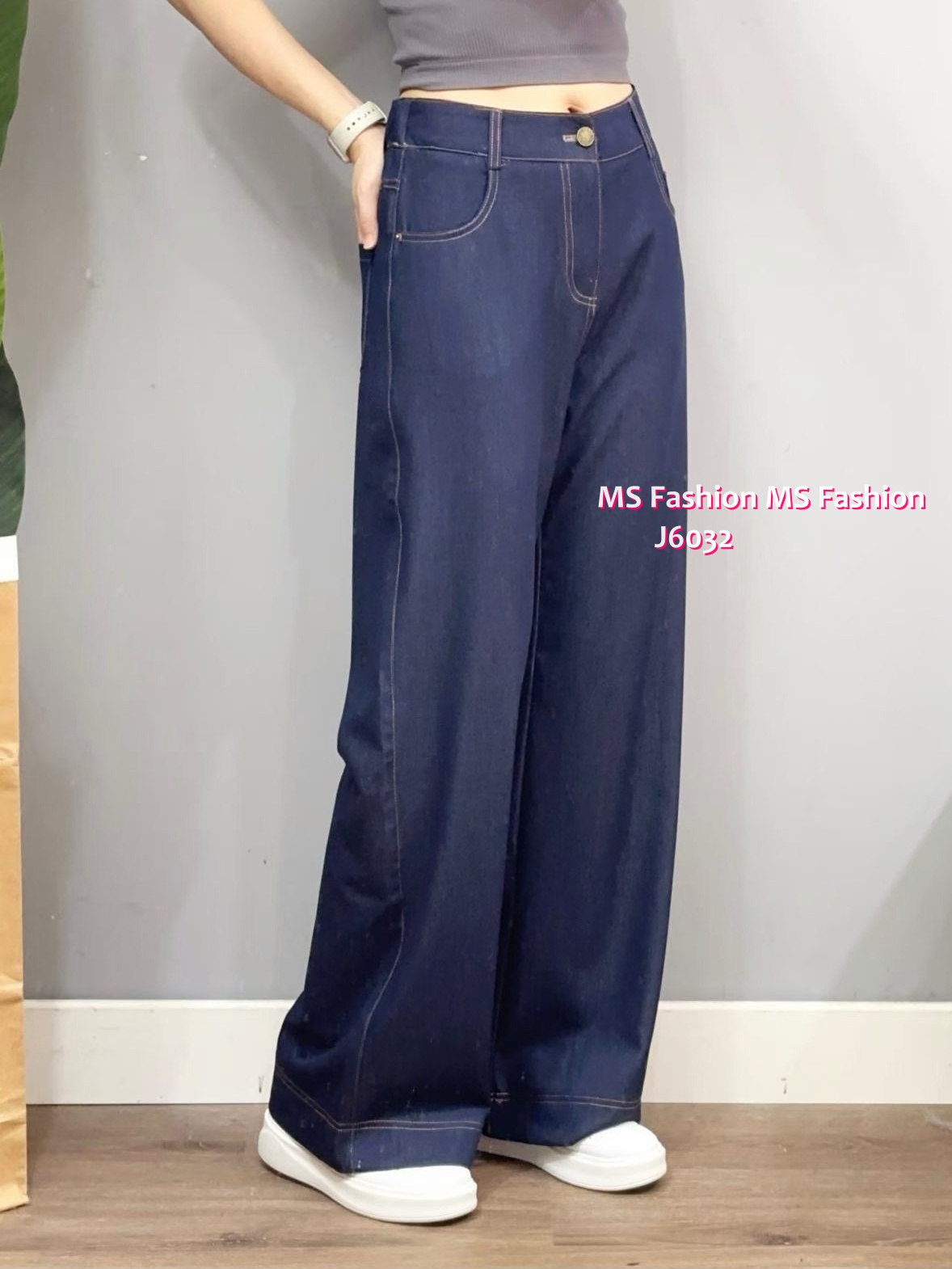 J6032 韓國🇰🇷輕薄牛仔色布料闊筒褲